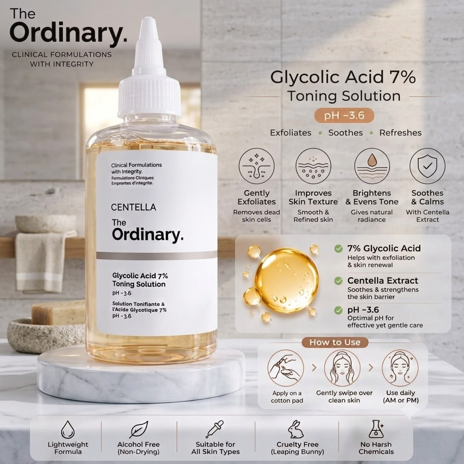 Image of CENTELLA THE ORDINARY GLYCOLIC ACID 7% TONING SOLUTION FOR SKIN GLOWING Men & Women