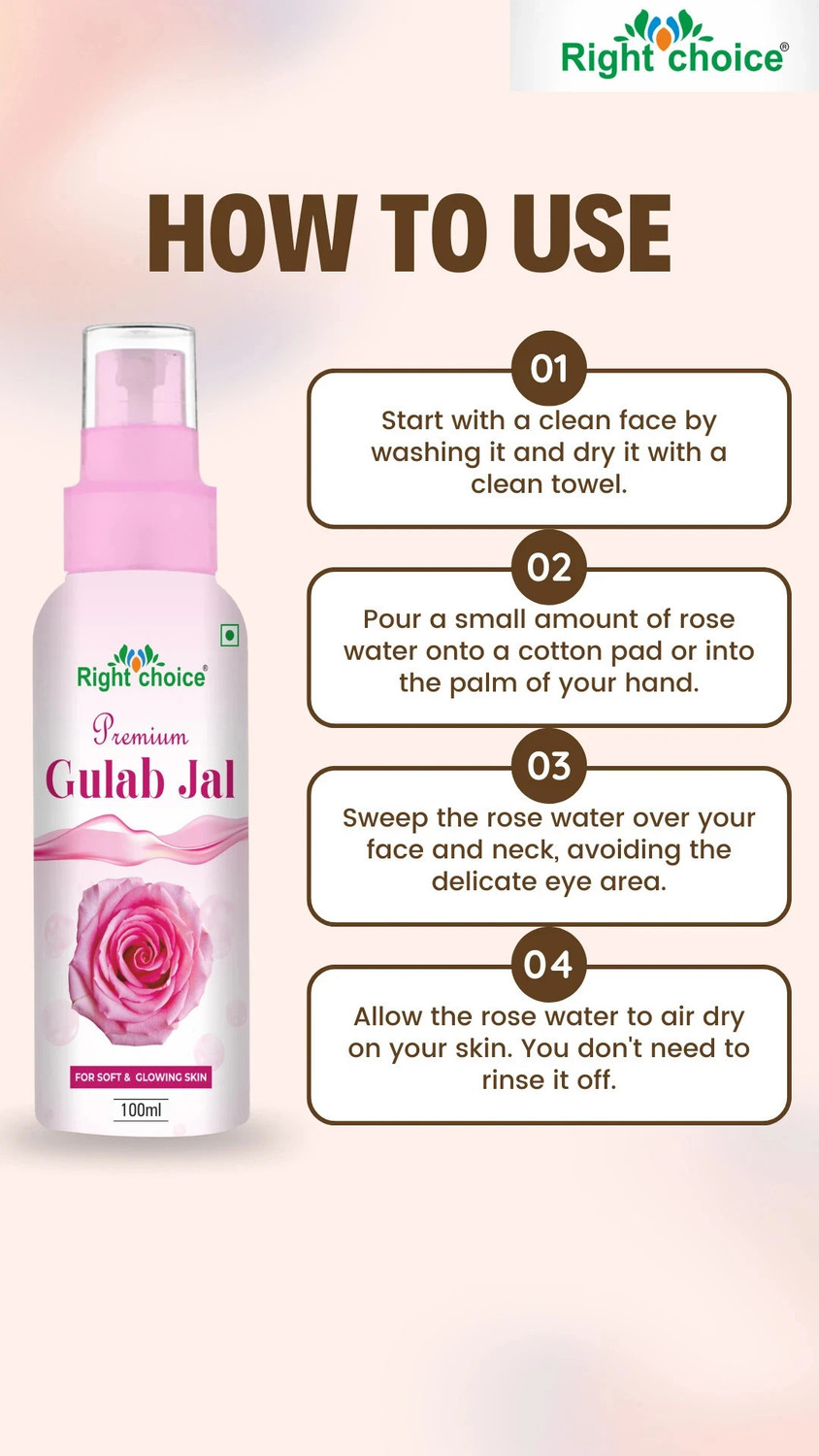 Image of RIGHT CHOICE 100% Organic Rose Water - Toner,Cleanser,Nourishing for Skin Care Men & Women