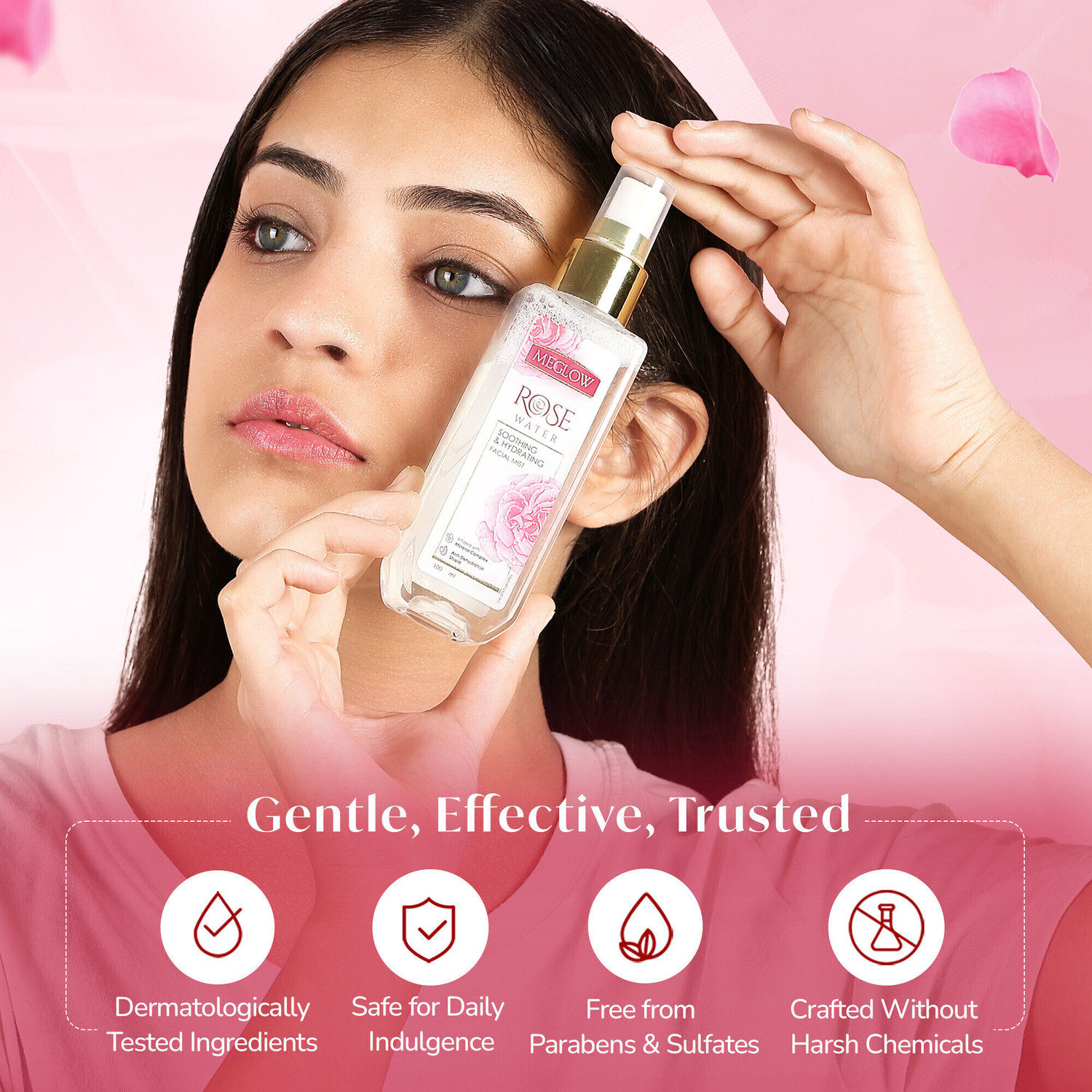 Image of meglow Rose Water Toner Mist Spray | Gulab Jal for Glowing Skin for Men & Women Men & Women