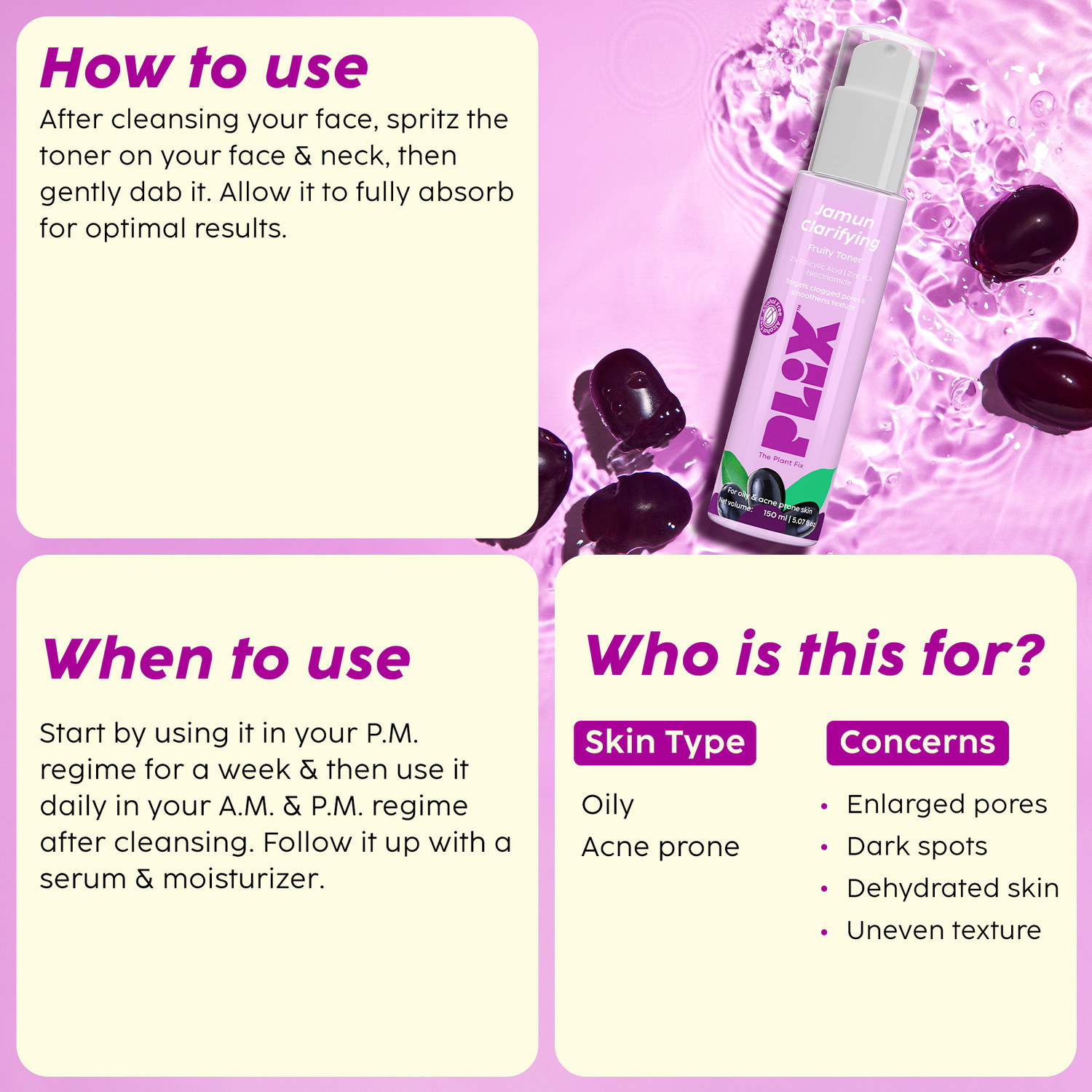 Image of The Plant Fix Plix Jamun Clarifying Fruity Toner Alcohol Free With Niacinamide & Jamun Extract Men & Women