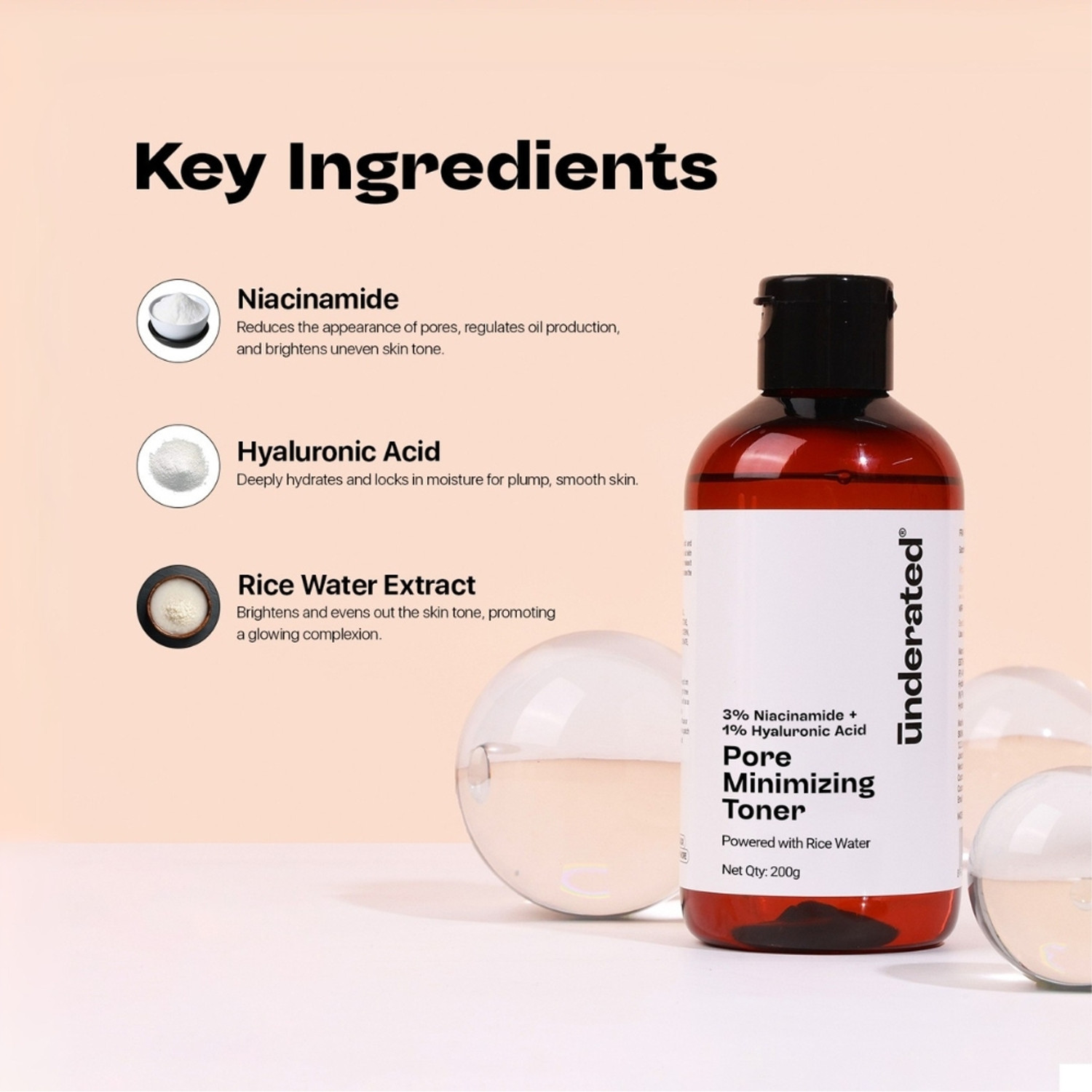 Image of UNDERATED Niacinamide 3% Hyaluronic Acid 1% Pore Minimizing Toner With Rice Water Extract Men & Women