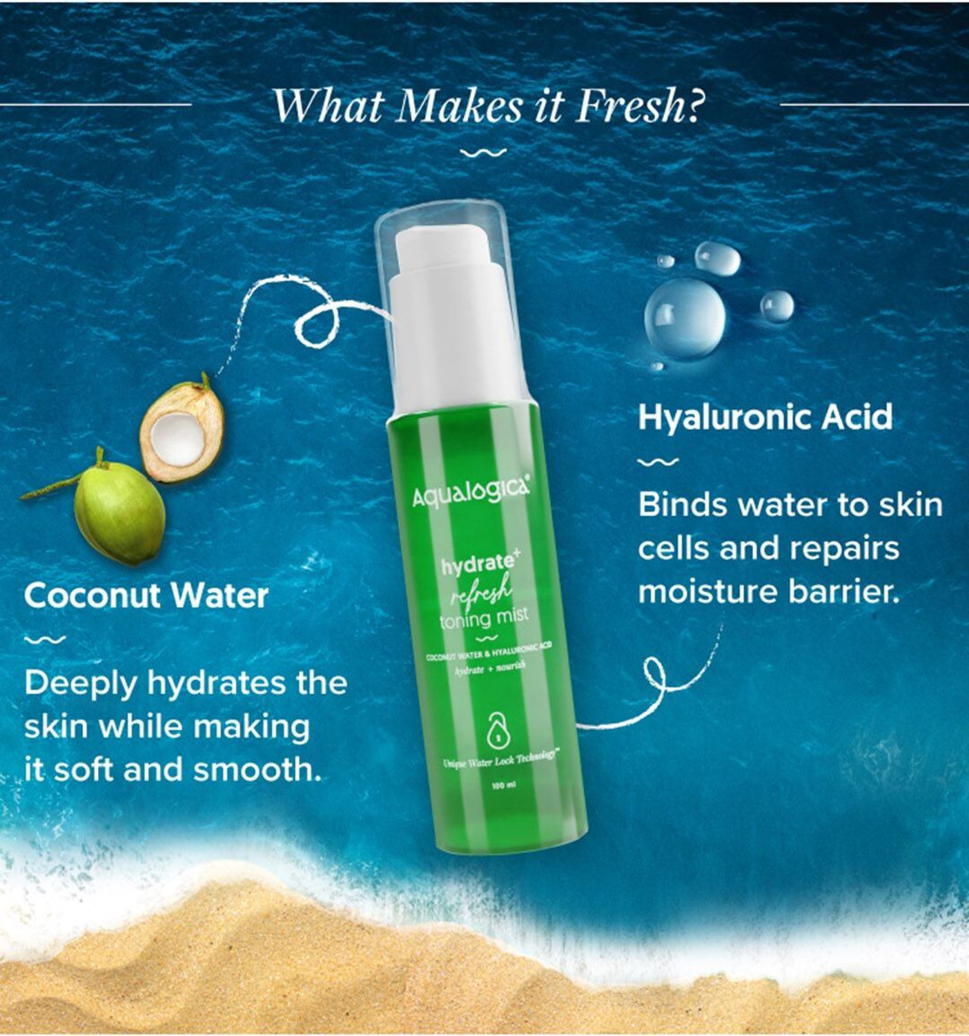 Image of Aqualogica Hydrate+ Refresh Toning Mist with Coconut Water and Hyaluronic Acid Men & Women