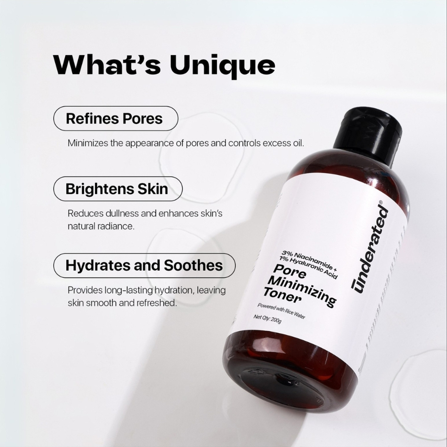Image of UNDERATED Niacinamide 3% Hyaluronic Acid 1% Pore Minimizing Toner With Rice Water Extract Men & Women