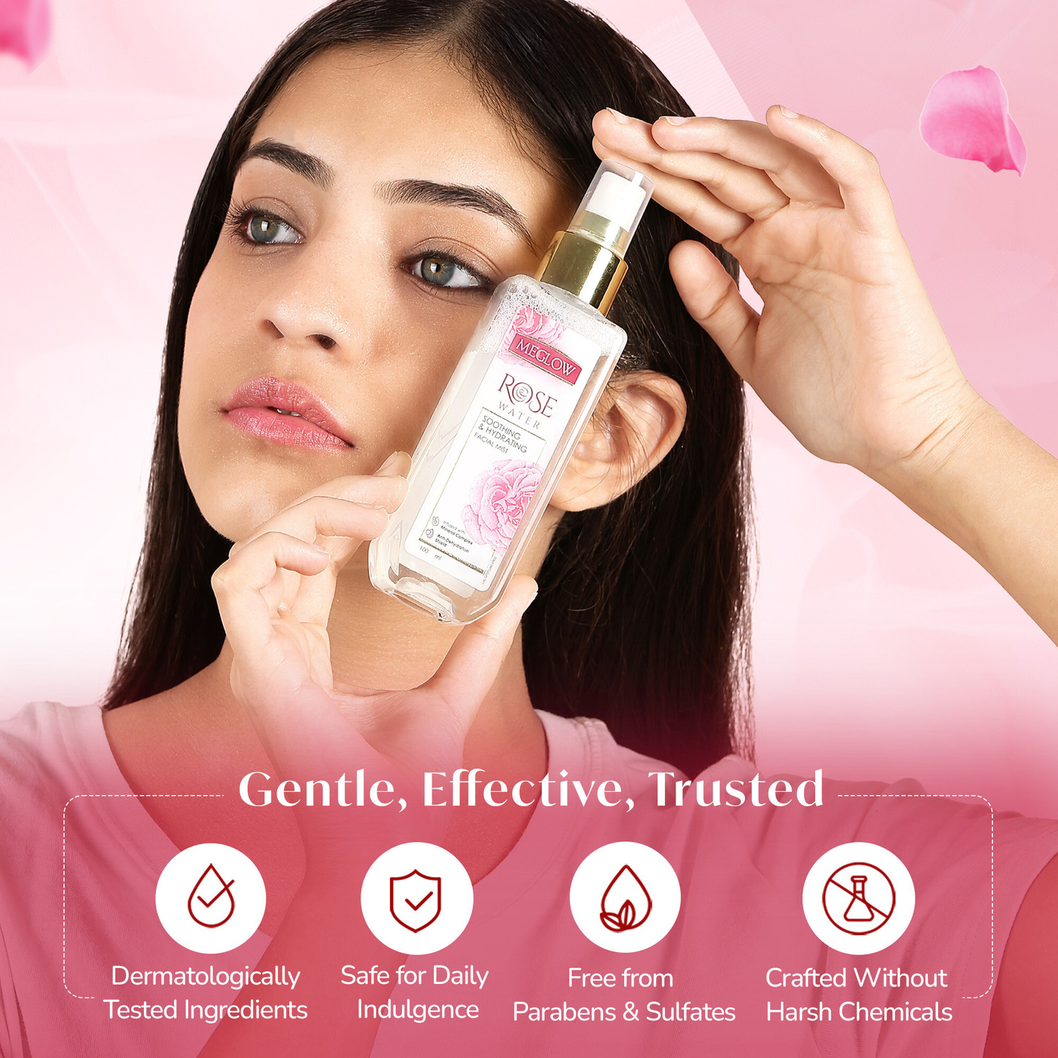 Image of meglow Rose Water Toner Mist Spray | Gulab Jal for Glowing Skin for Men & Women Men & Women