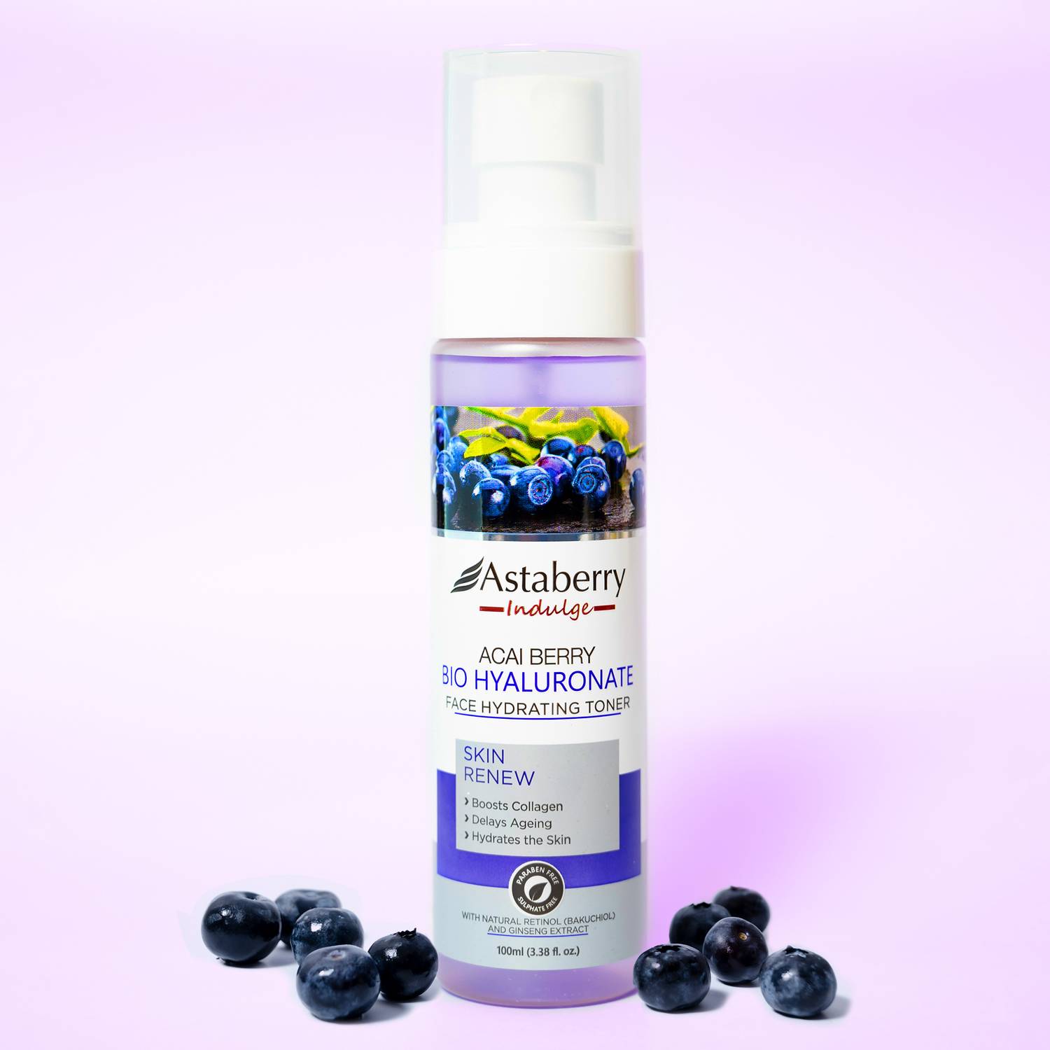 ASTABERRY Indulge Acai Berry Bio Hyaluronate Facial Toner For Skin Renew- Boost Collagen Men & Women