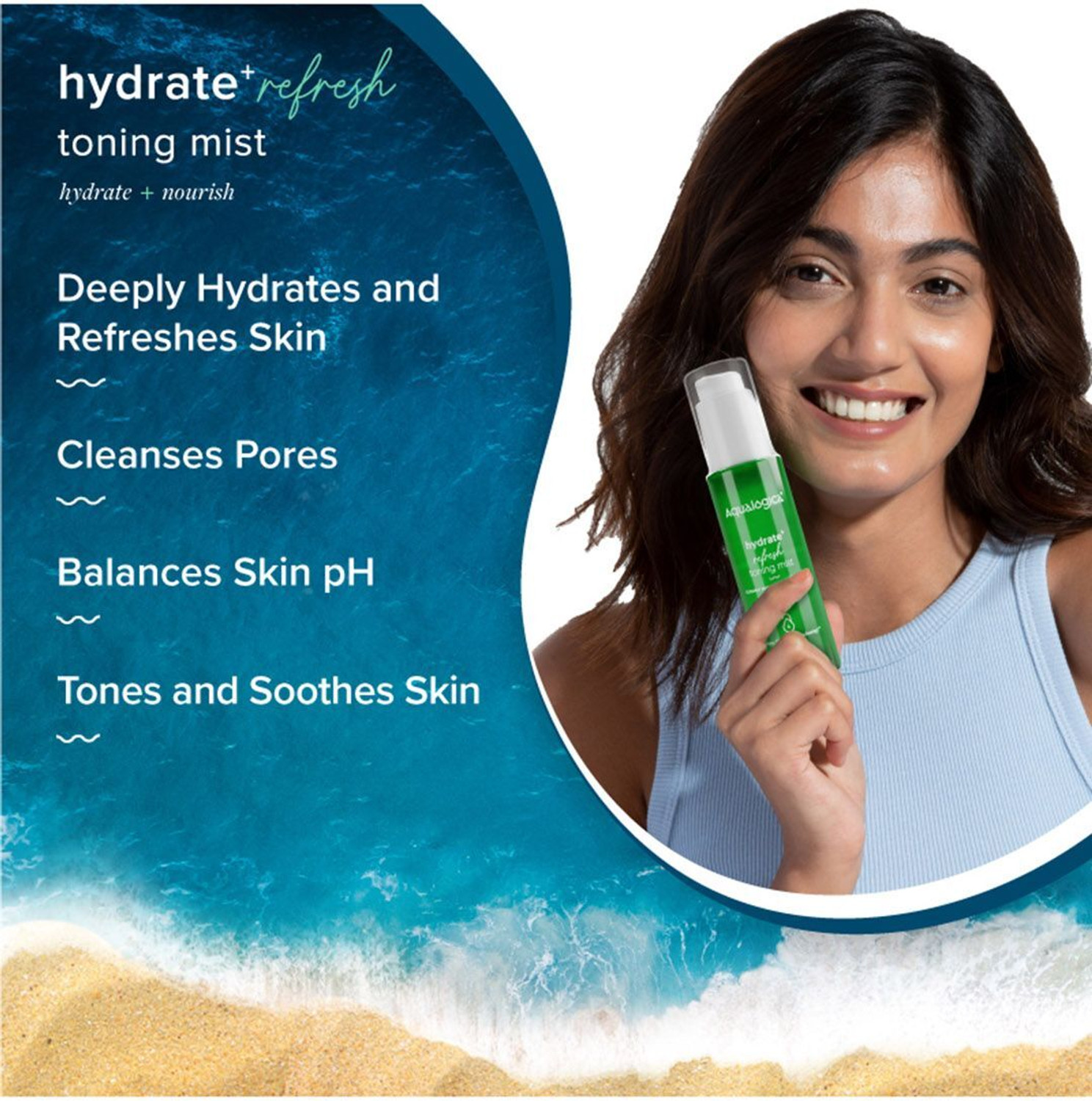 Image of Aqualogica Hydrate+ Refresh Toning Mist with Coconut Water and Hyaluronic Acid Men & Women