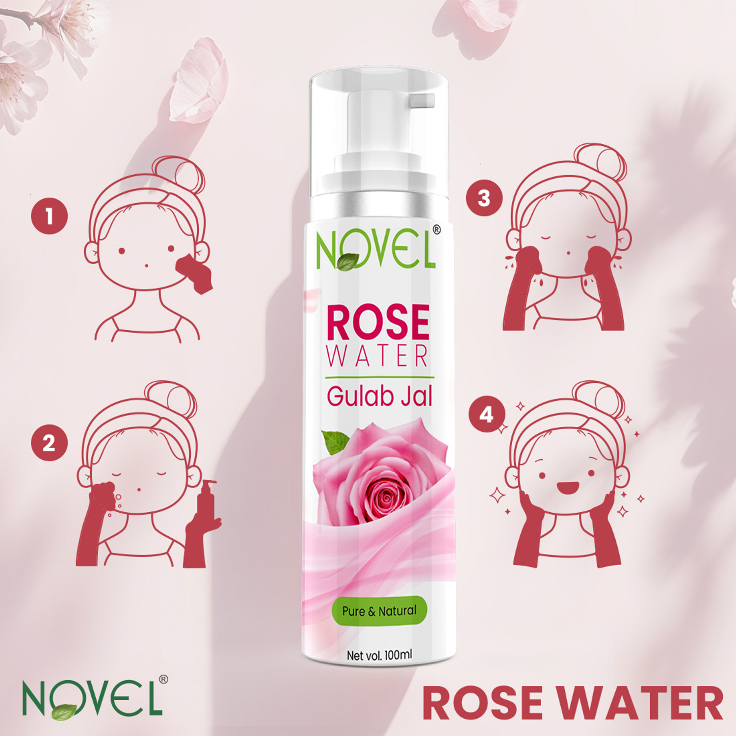 Image of NOVEL Pure and Natural Rose Water Gulab Jal for Face Men & Women