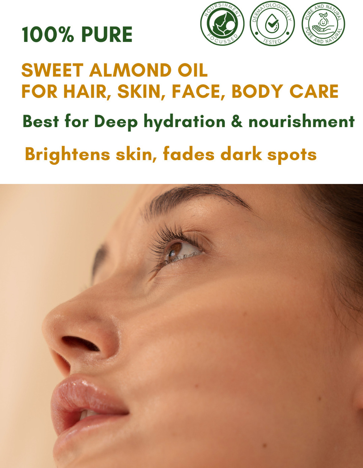 Image of Mystiq Living Sweet Almond Oil | Cold Pressed, Pure and Natural | For Hair, Skin, Face and Body Massage Hair Oil