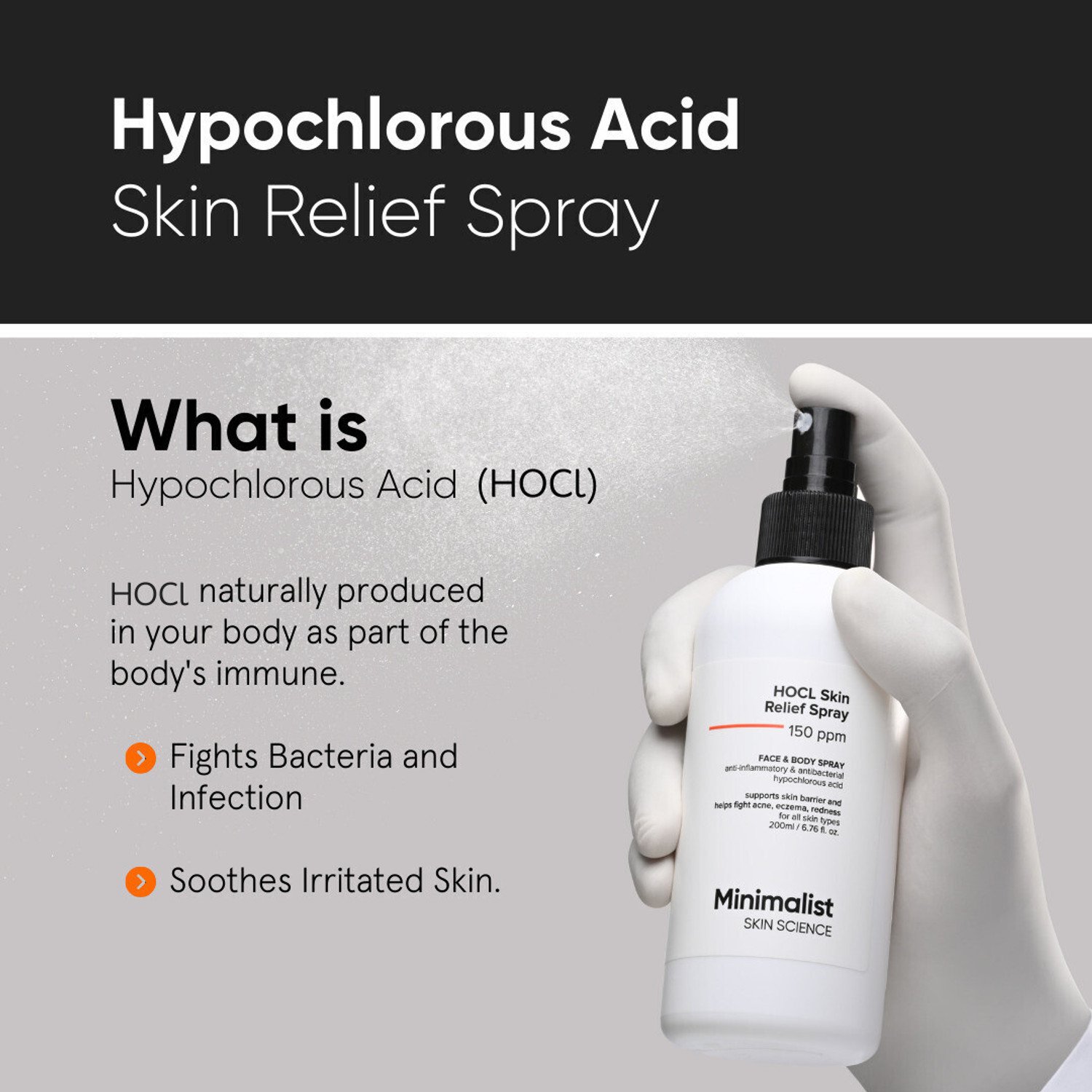 Image of Minimalist HOCl Skin Relief Spray|Relief on Eczema,Redness|Anti-microbial Anti inflammatory Men & Women