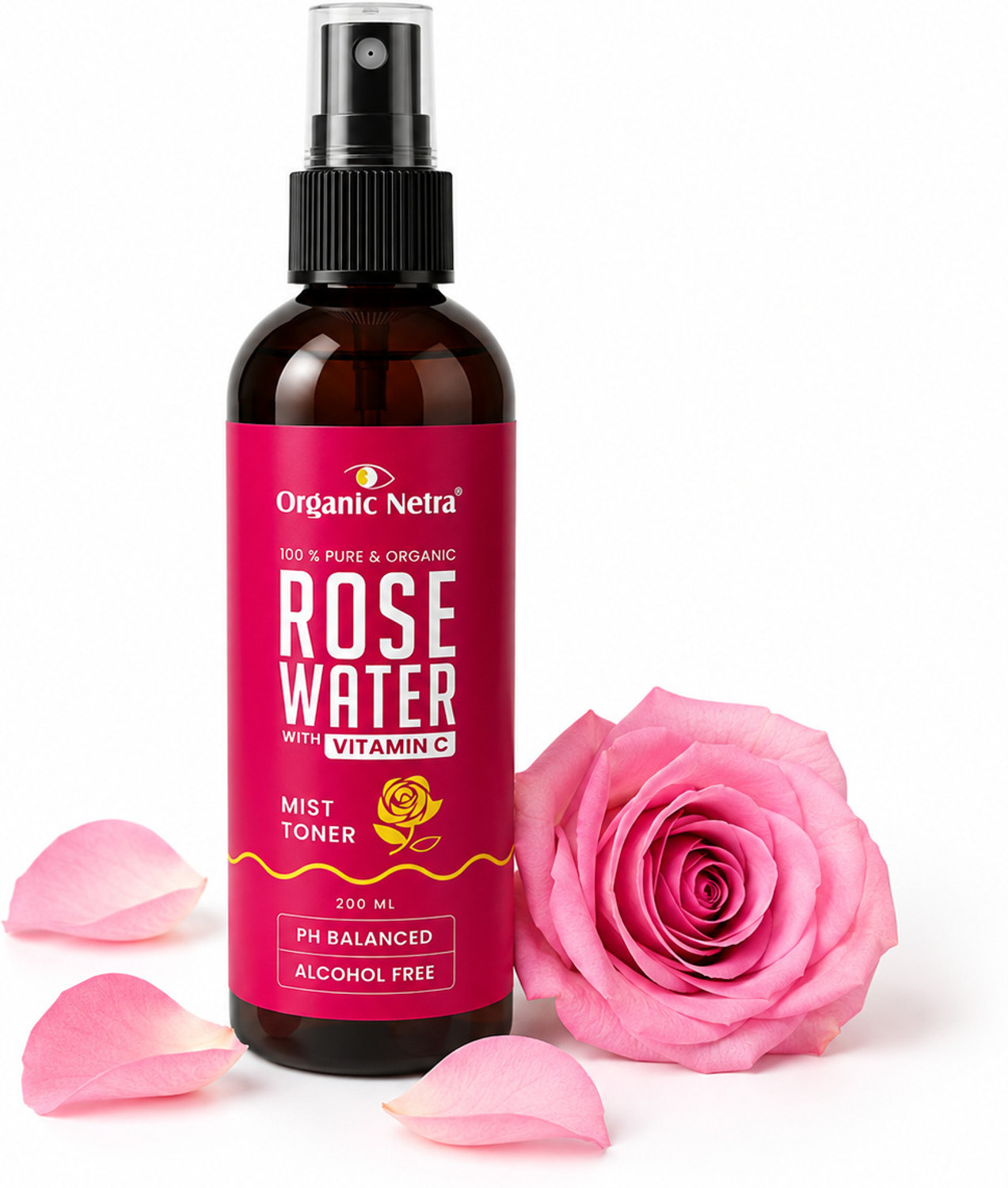 Organic Netra Rose Water Toner With Vitamin C, Hydrates Skin, For Men & Women