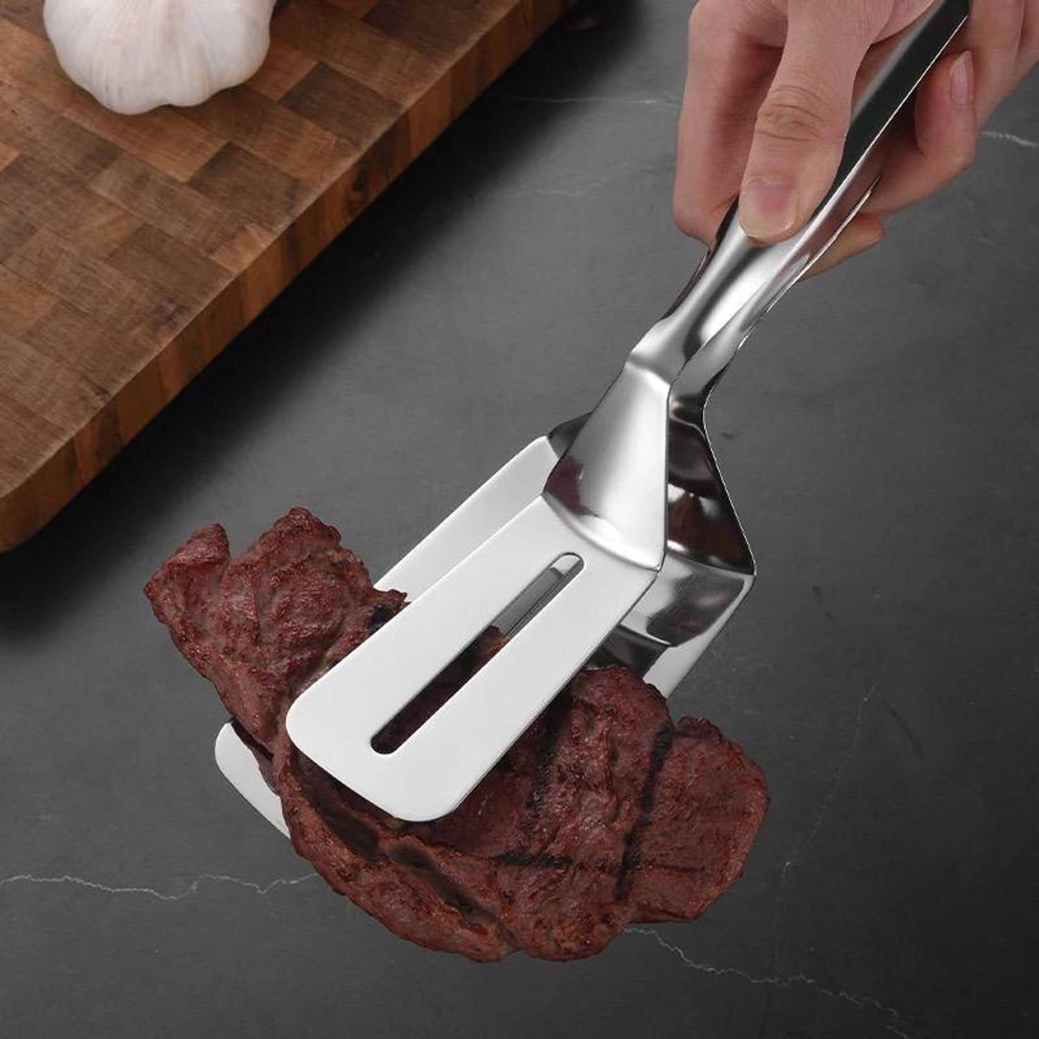 AKEY Spatula Stainless Steel Food Flipping Clip Steak Tong Food Clamp Cooking Tool Spatula Stainless Steel Food Flipping Clip Steak Tong Food Clamp Cooking Tool 26 cm Utility Tongs