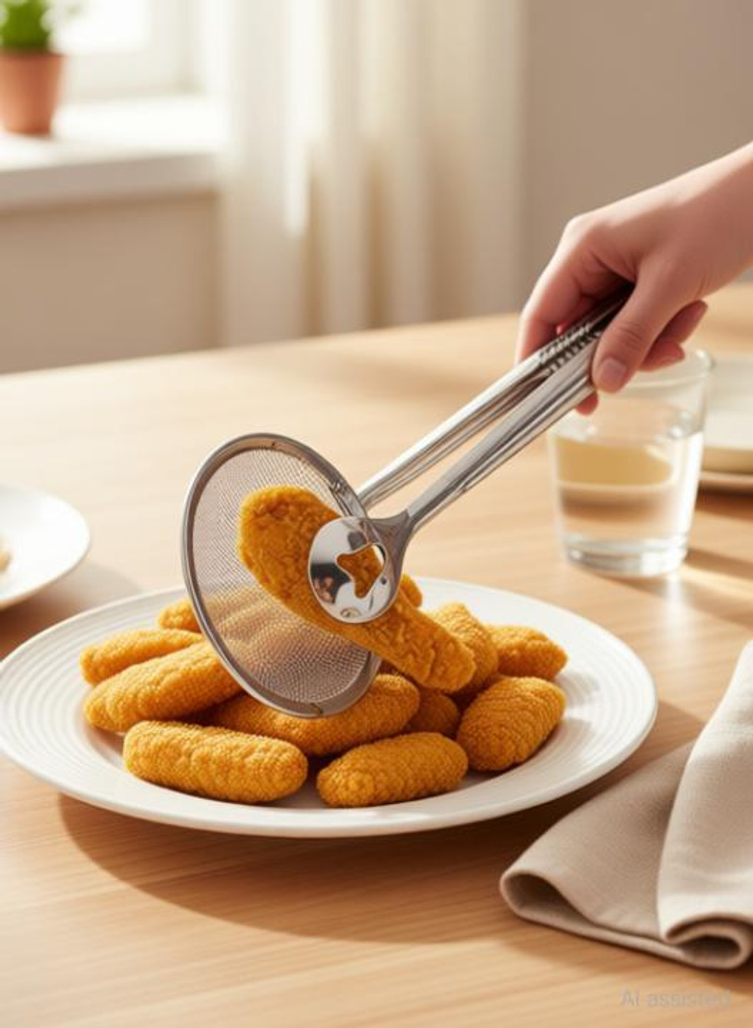 Image of sbaprime Multi-Functional 2 in 1 Fry Tool Filter Spoon Strainer with Clip 10 cm NA Pakkad