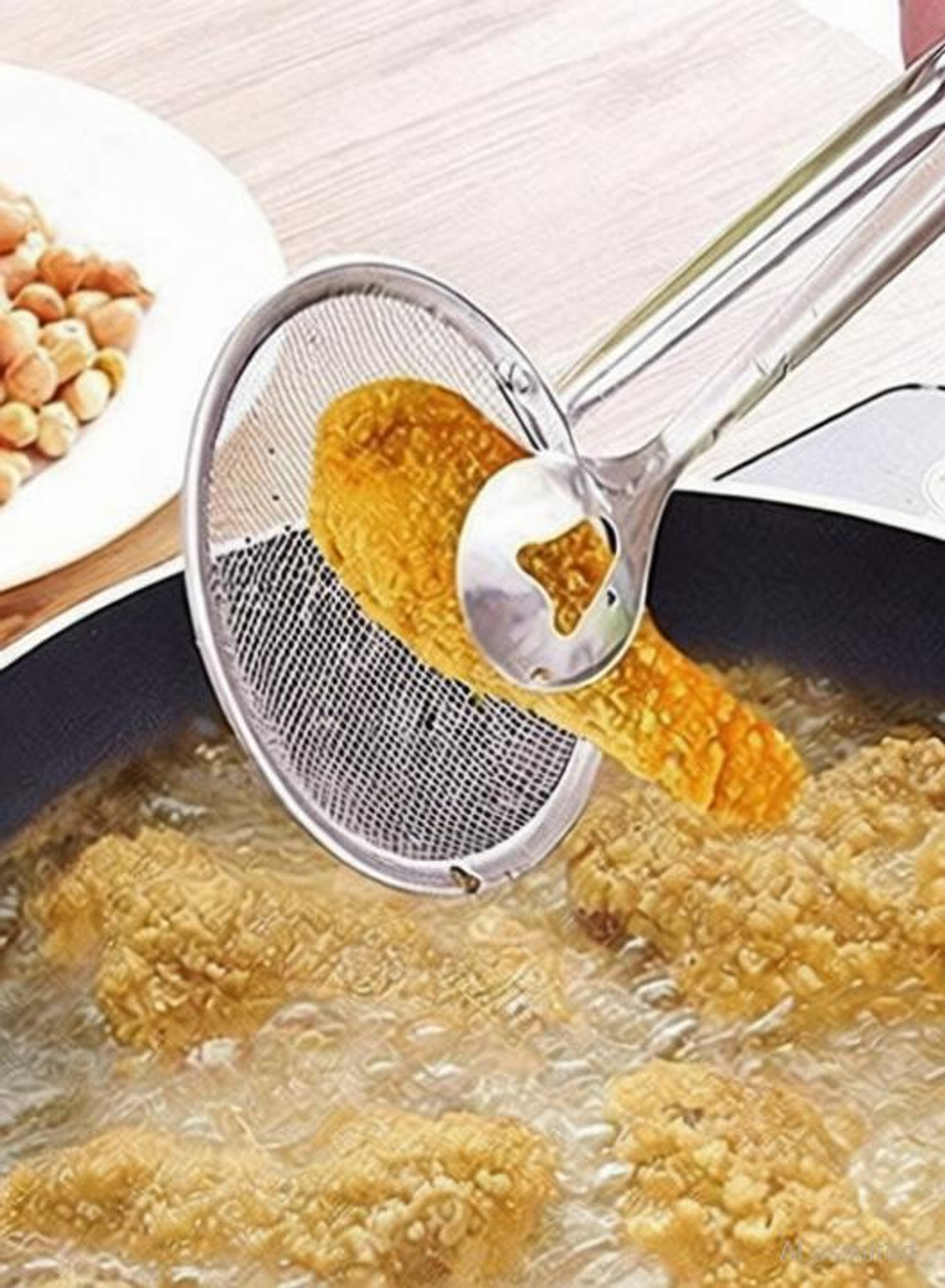 Image of sbaprime Multi-Functional 2 in 1 Fry Tool Filter Spoon Strainer with Clip 10 cm NA Pakkad