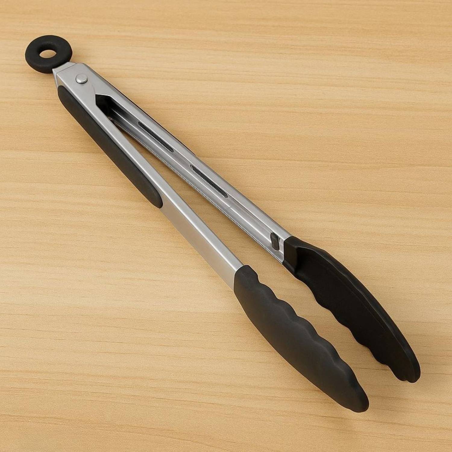 Baskety 9 inch Black 9 Inch Stainless Steel Handle Kitchen Tongs with Black Silicone Tips 24 cm Biscuit, Pastry, Sandwich, Salad, Serving Tongs