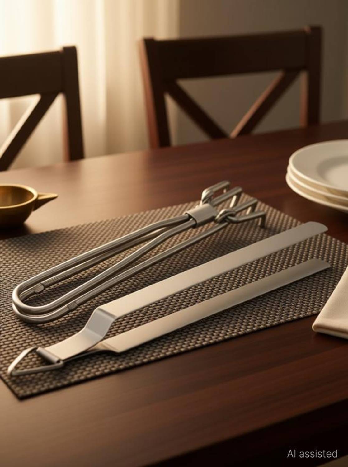 A2SK Combo Stainless Steel Chapati Roti Chimta with Pakkad Utensil Holder 28 cm Utility, Roasting Tong Set