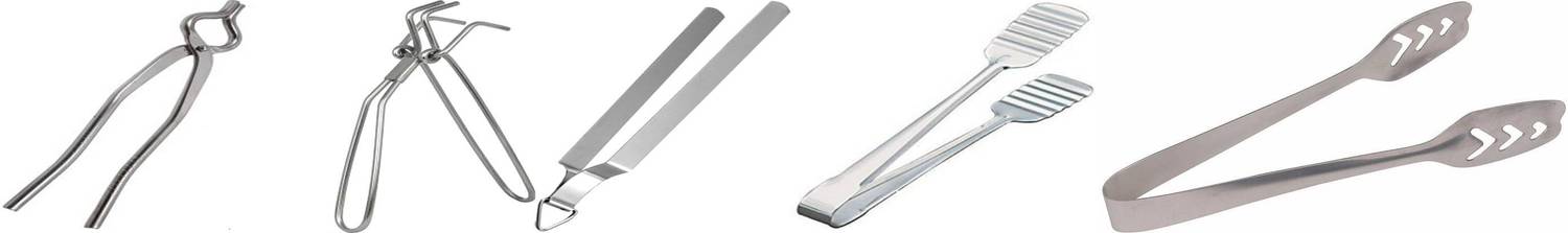 A2SK Stainless Steel Set of 5 Steel Pakkad/Utility Tong & Roti Chimta/Utility Tong for Kitchen Silver 25 cm Sugar, Cake, Pastry, Salad, Serving, Utility, Roasting, Sandwich, Spaghetti, Hamburger, Biscuit Tong Set