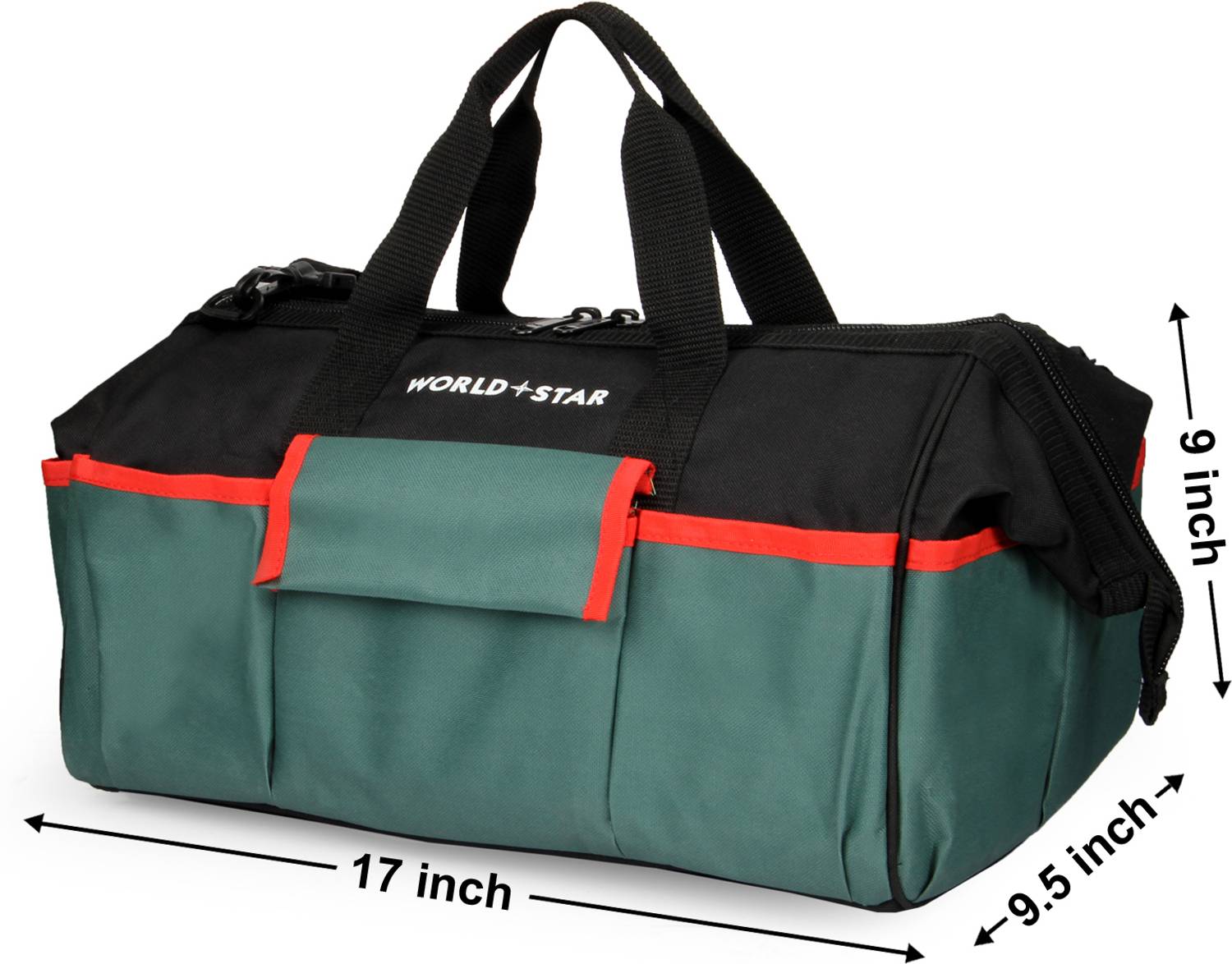 Worldstar front & back two flap green &black tool bag Polyester