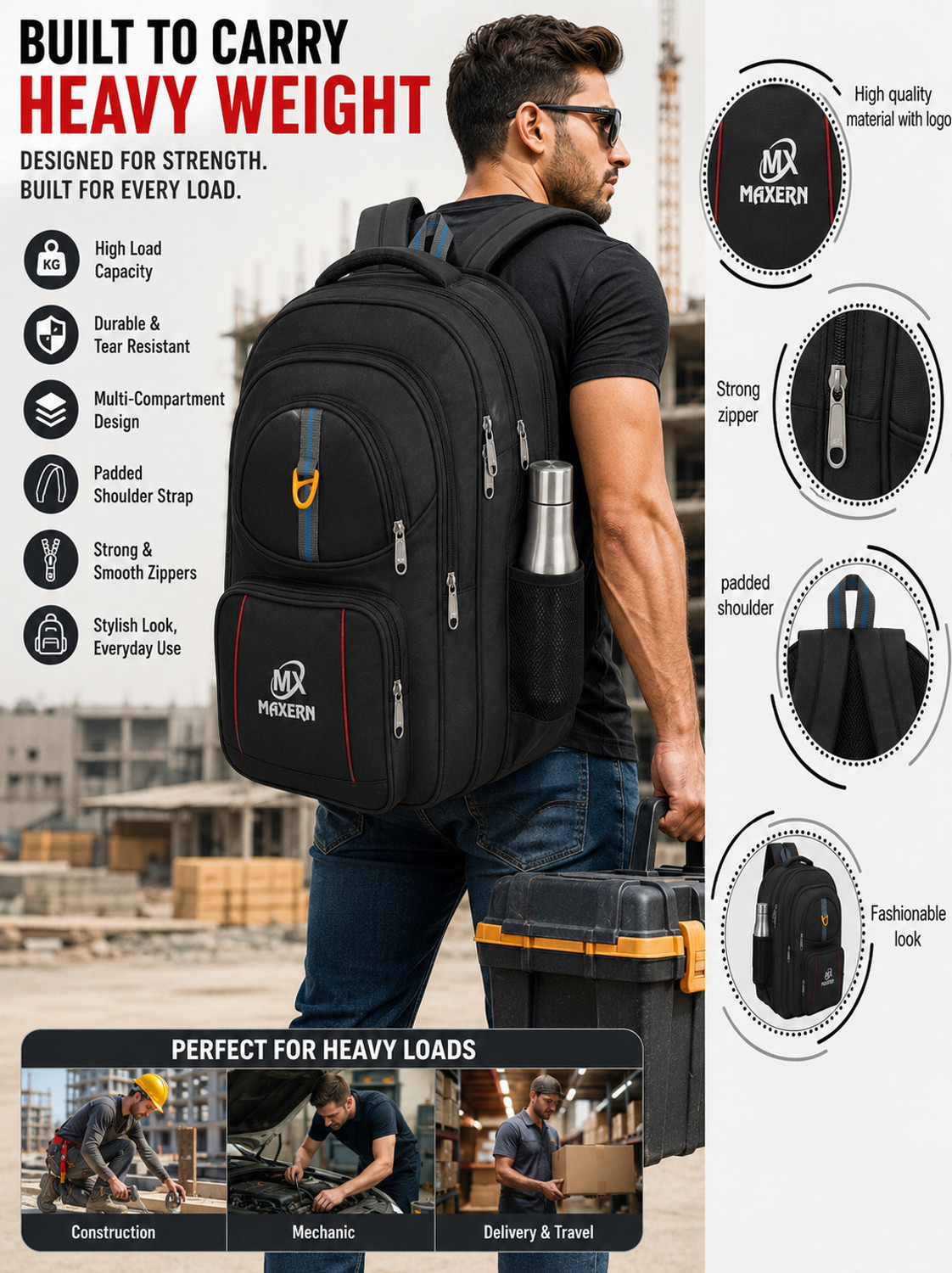 Image of Mexern ProTool Multi-Compartment Heavy Duty Tool Bag Polyester Tool Bag