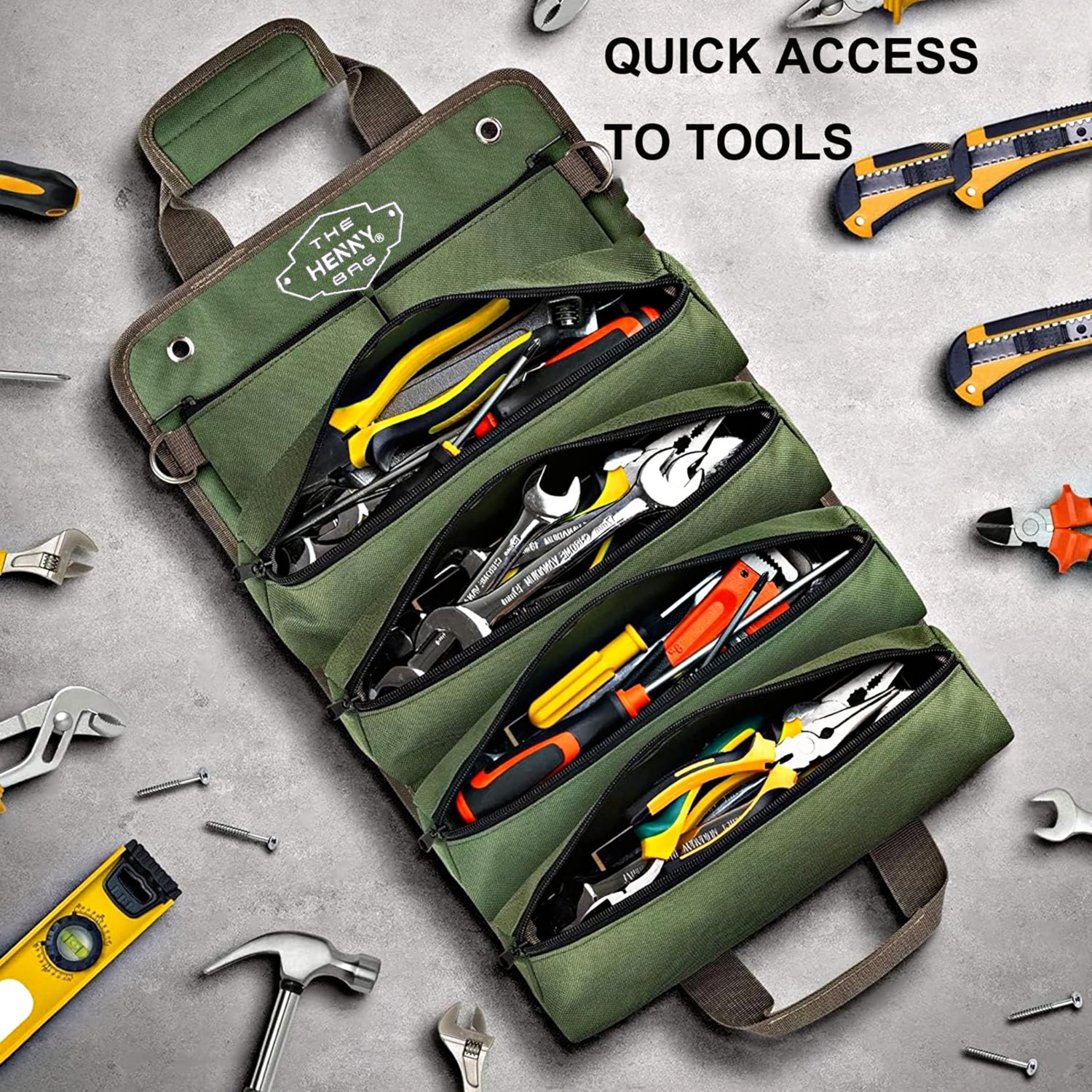 Image of Henny bags Tool Roll Bag, Heavy-Duty Premium Oxford Tool Roll Up Bag Polyester Tool Bag Polyester Tool Bag