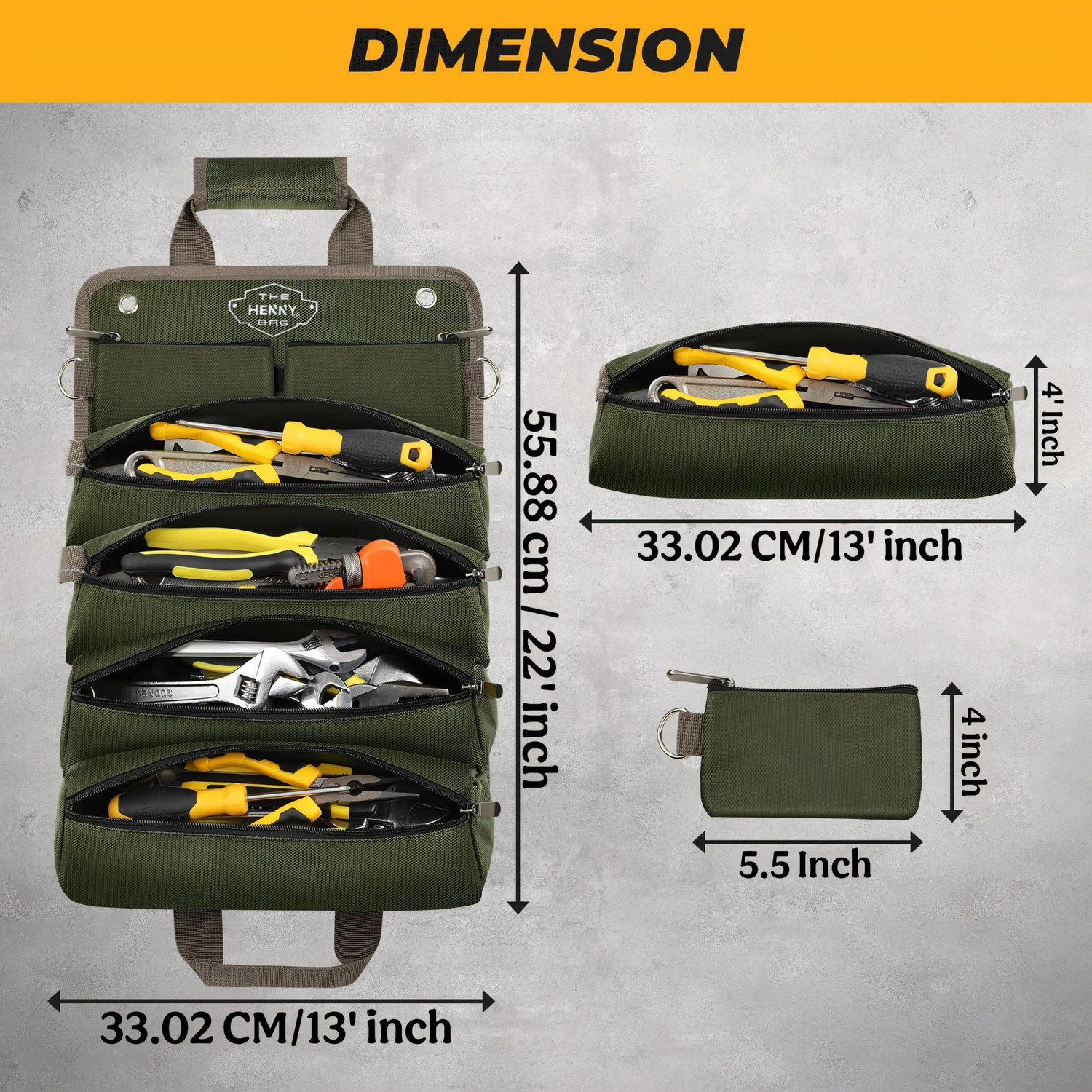Image of Henny bags Tool Roll Bag, Heavy-Duty Premium Oxford Tool Roll Up Bag Polyester Tool Bag Polyester Tool Bag