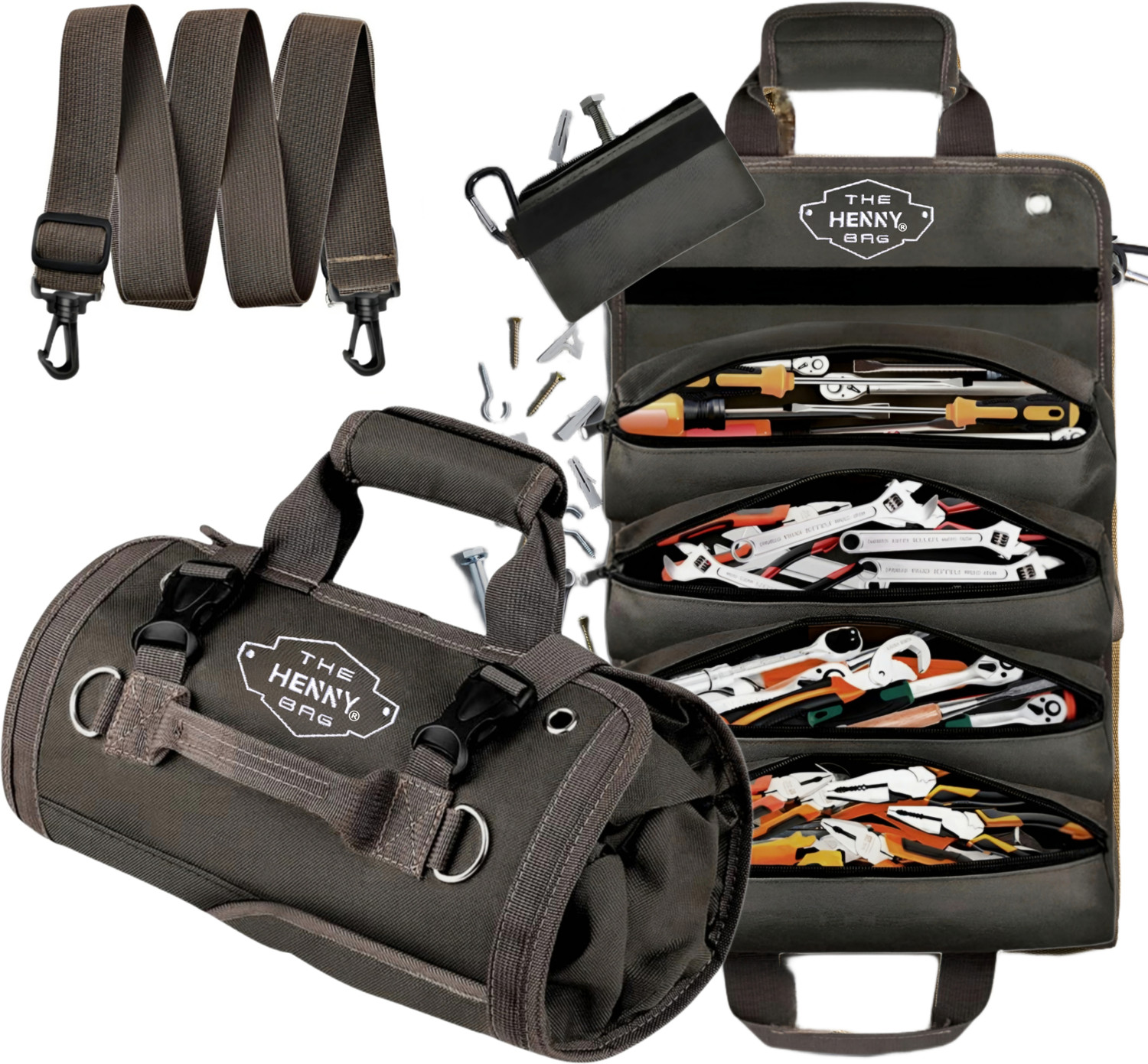 Image of Henny bags Tool Roll Bag, Heavy-Duty Premium Oxford Tool Roll Up Bag Polyester Tool Bag Polyester Tool Bag