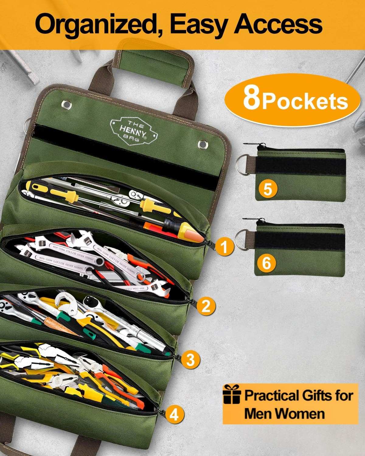 Image of Henny bags Tool Roll Bag, Heavy-Duty Premium Oxford Tool Roll Up Bag Polyester Tool Bag Polyester Tool Bag