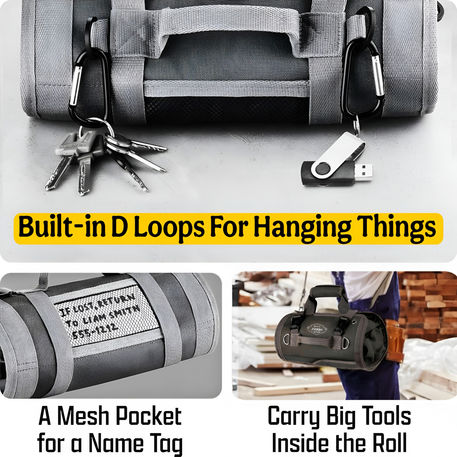 Image of Henny bags Tool Roll Bag, Heavy-Duty Premium Oxford Tool Roll Up Bag Polyester Tool Bag Polyester Tool Bag