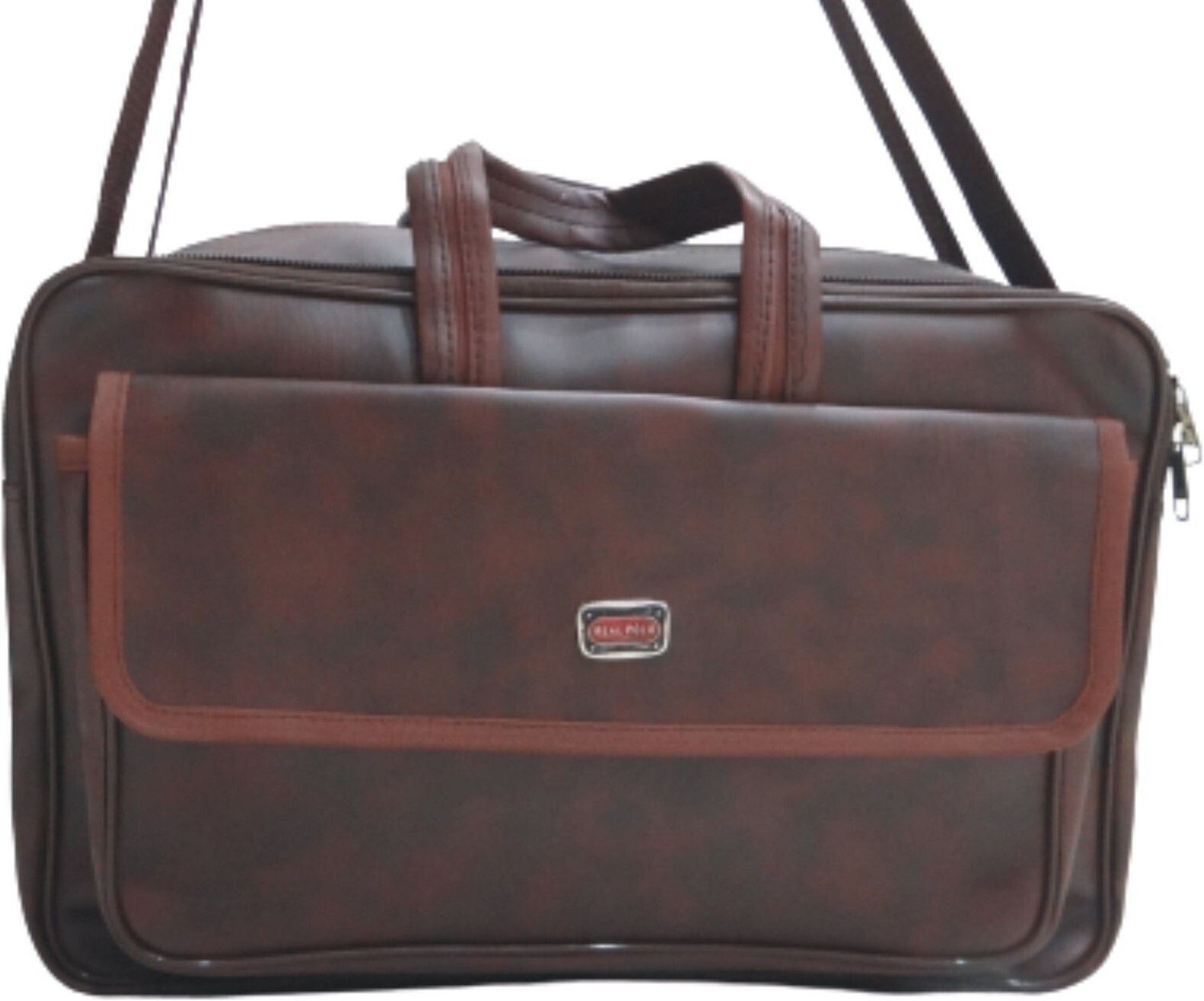 Image of AryaRadha Brown Faux Leather Look 18 inch Tool bag for technician, Formal Office Messenger Briefcase with Adjustable Shoulder Cross Body Sling Strap for Men and Women Leather Tool Bag