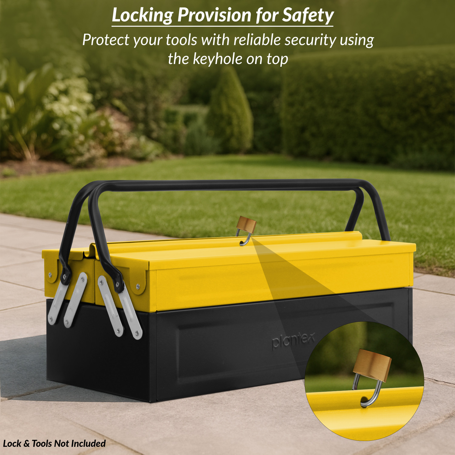 Image of Plantex Metal Tool Box for Tools /Tool Kit Box for Home and Garage /Tool Box Without Tools-3 Compartment (Yellow & Black) Tool Box