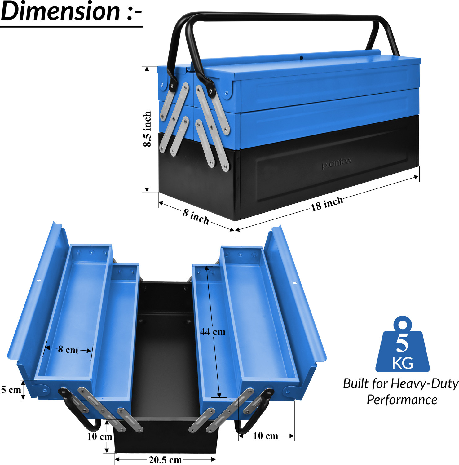 Image of Plantex Metal Tool Kit Box for Tools for Home and Garage Without Tools - 5 Compartment Tool Organizer /Tool Box Empty /Tool Box for Home Use - Tool Box