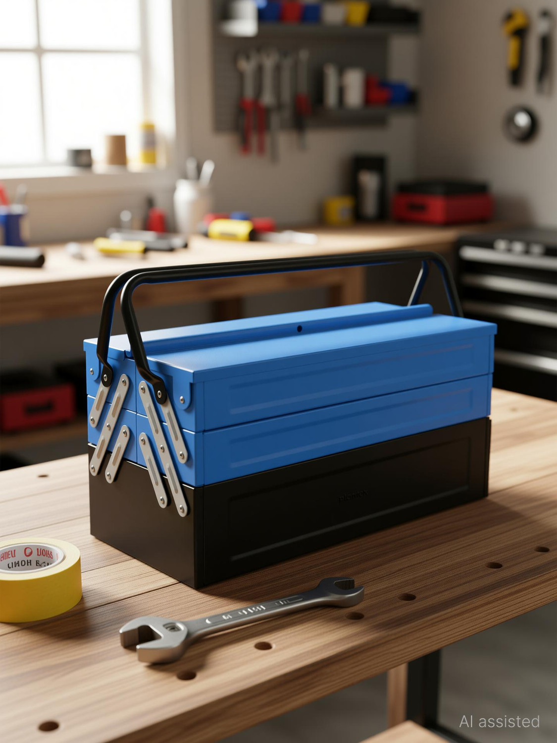Image of Plantex Metal Tool Kit Box for Tools for Home and Garage Without Tools - 5 Compartment Tool Organizer /Tool Box Empty /Tool Box for Home Use - Tool Box