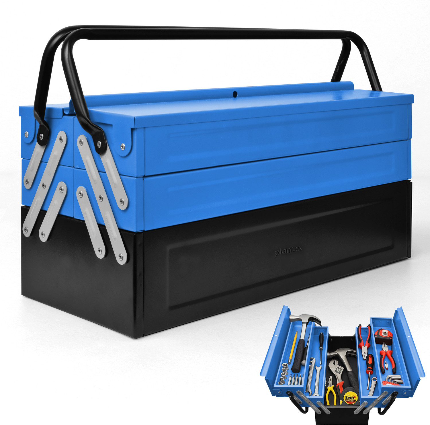 Image of Plantex Metal Tool Kit Box for Tools for Home and Garage Without Tools - 5 Compartment Tool Organizer /Tool Box Empty /Tool Box for Home Use - Tool Box
