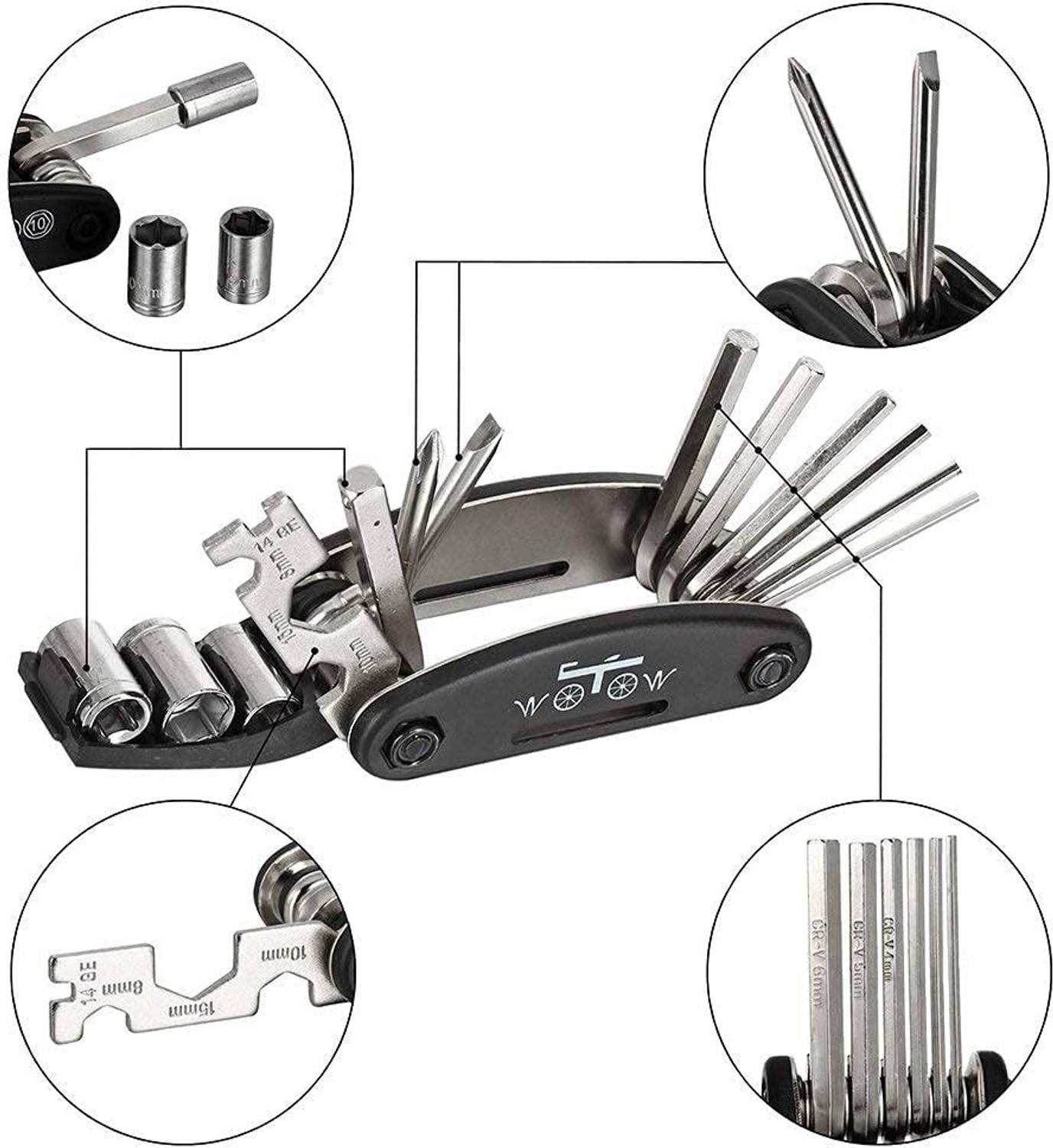 Image of Quickfit Multi-Functional 16 in 1 Bicycle,Bike Hex Spoke Wrench, Portable Mountain Cycling Kit, Bike & Cycle Tool Kit