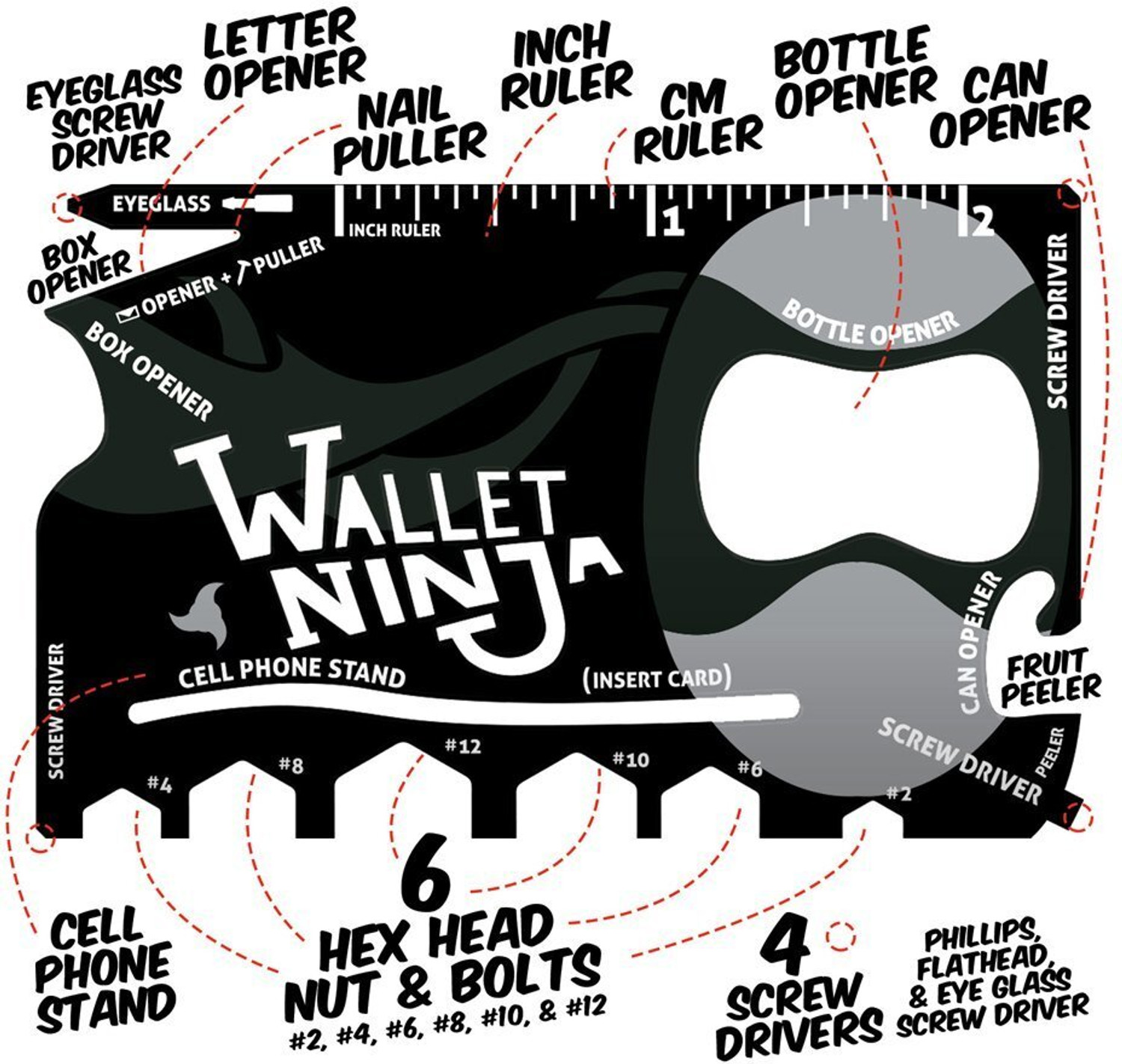 Image of eSkube Wallet Ninja 18-in-1 Survival Tool Kit Multifunction Useful & Credit Card Style Camping & Hiking Tool