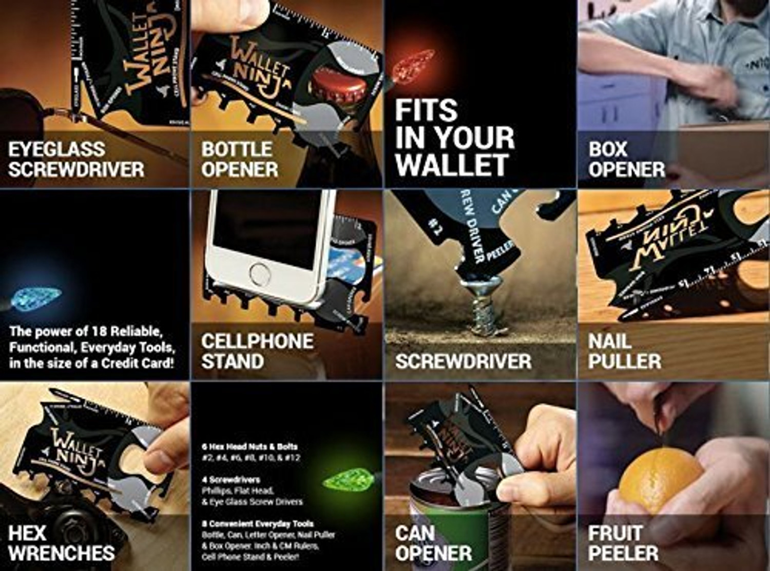 Image of eSkube Wallet Ninja 18-in-1 Survival Tool Kit Multifunction Useful & Credit Card Style Camping & Hiking Tool