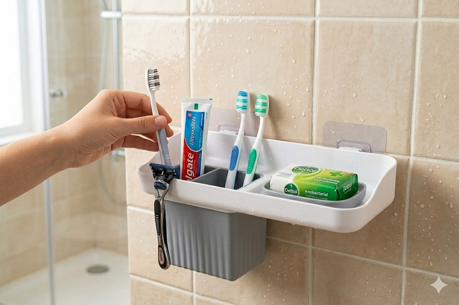 Image of Flipkart SmartBuy Wall Mounted Bathroom Shelf Organizer with Toothbrush Holder & Soap Tray Plastic Toothbrush Holder