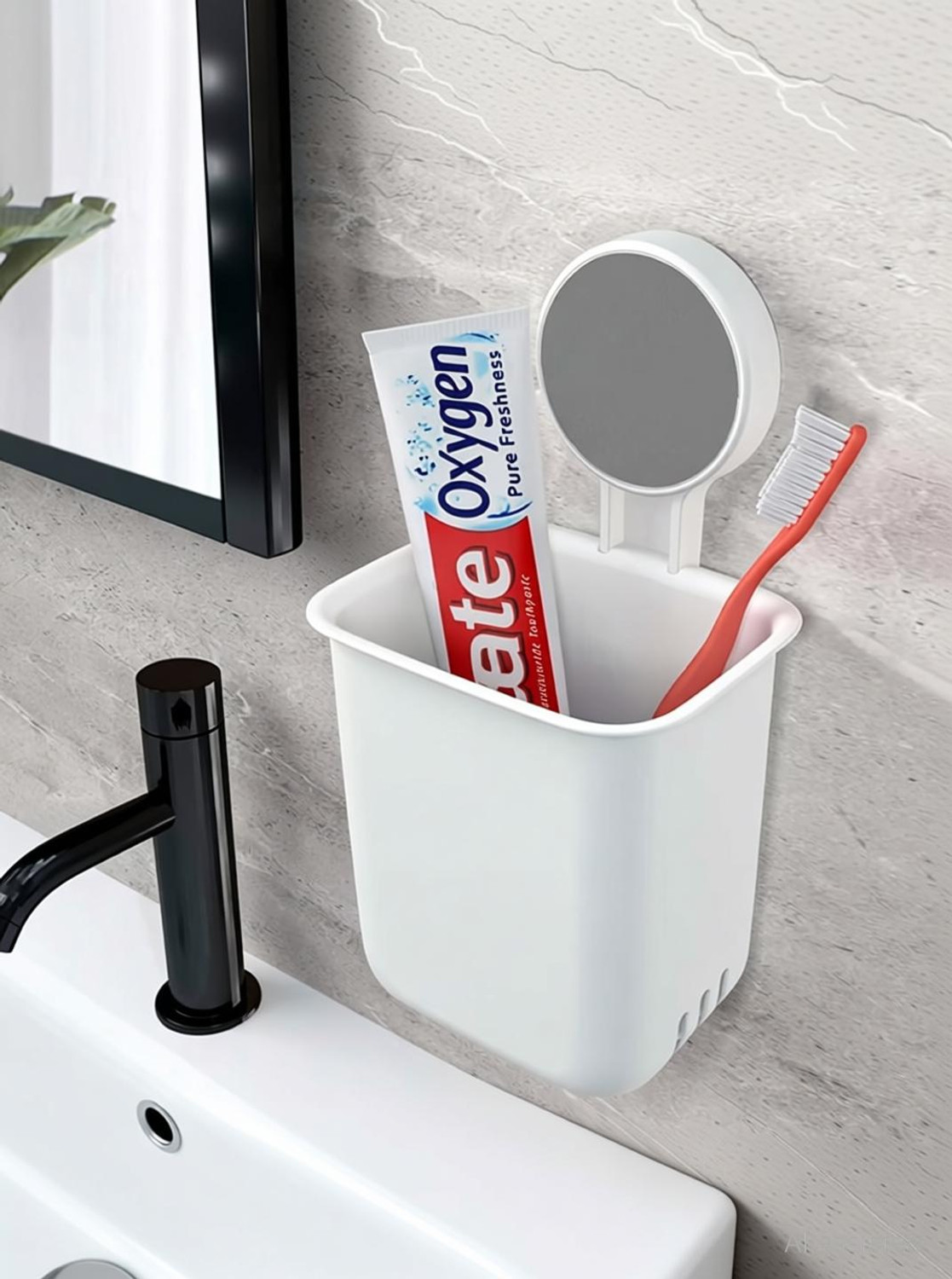 Image of Mataiva Toothbrush Holder For Bathroom, Easy Wall Mount Magic Sticker Self Adhesive Plastic Toothbrush Holder
