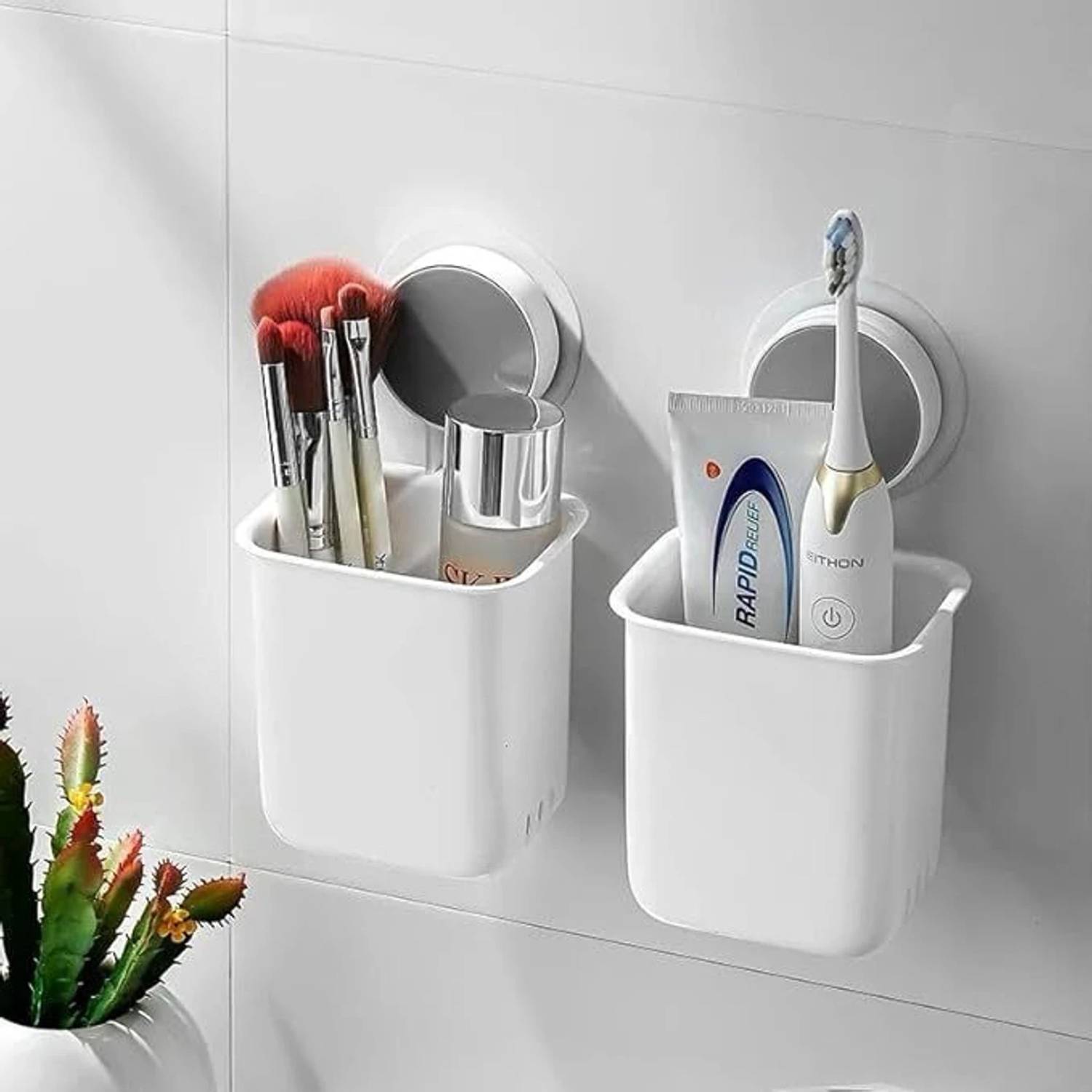 Bowoze Toothbrush Holder Wall Mounted, Tooth Brushes Holder for Bathroom, Brush Holder Plastic Toothbrush Holder