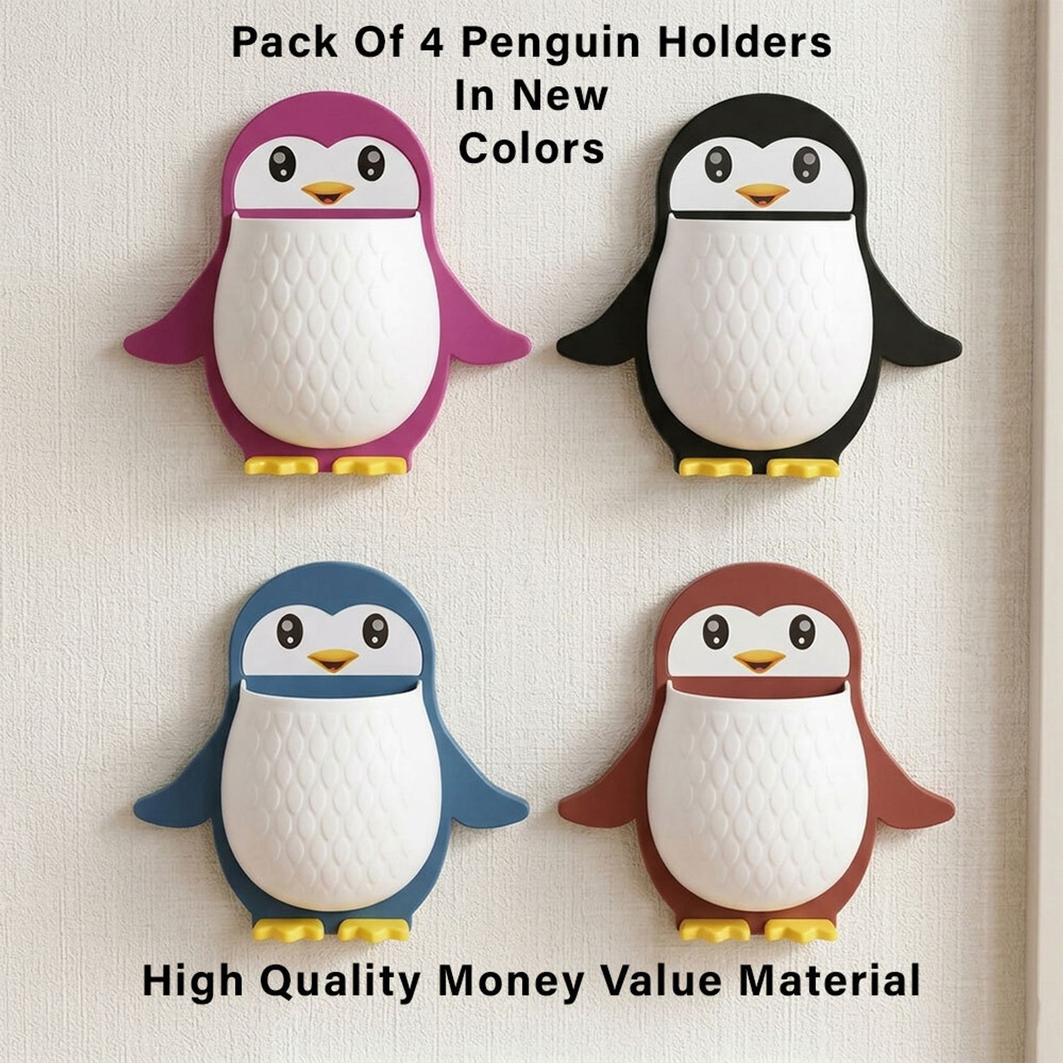Image of LAYON Pack of 4 Penguin Toothbrush Holder /Storage Organizer in Matte Finish Plastic Toothbrush Holder