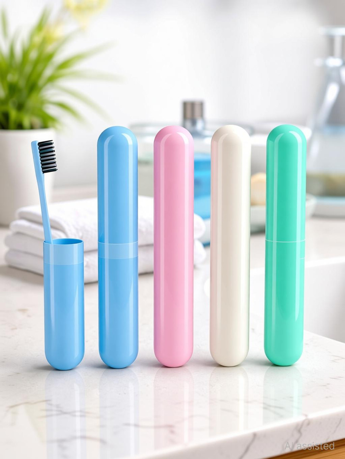 Image of AK10ZONE 4 Pcs Bathroom Tooth Brush Holder Tube Cap Cover Protect Case Box Toothbrush Plastic Toothbrush Holder