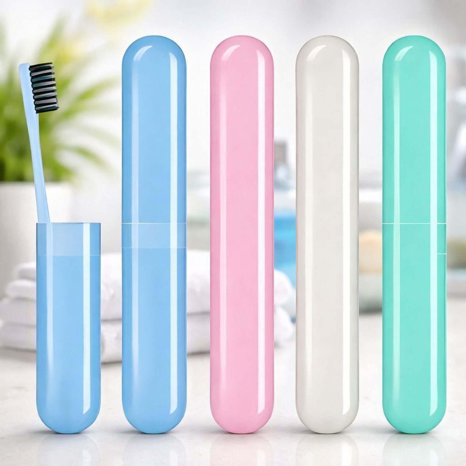 Image of AK10ZONE 4 Pcs Bathroom Tooth Brush Holder Tube Cap Cover Protect Case Box Toothbrush Plastic Toothbrush Holder