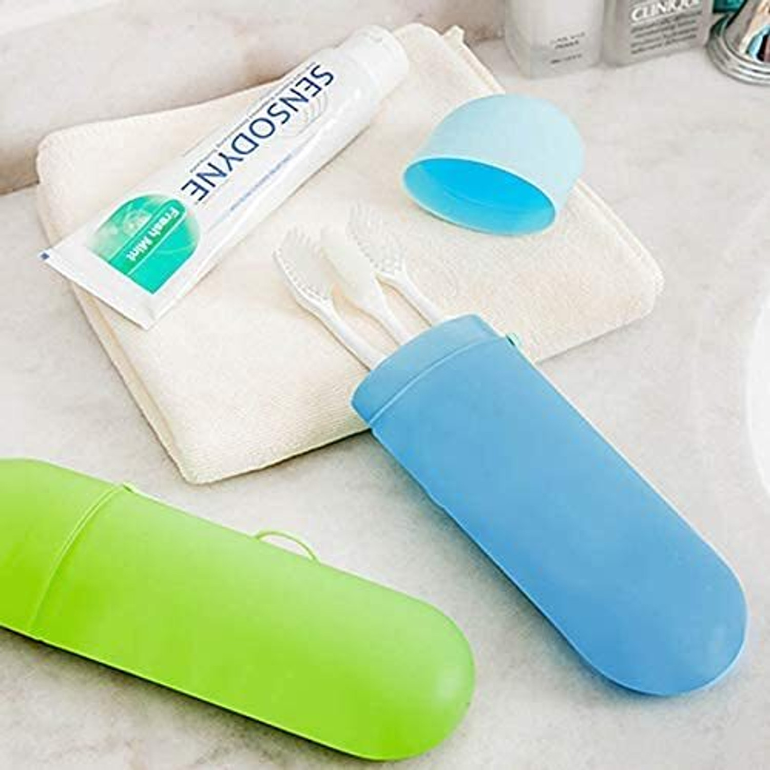 Image of V Creation Anti Bacterial Oval Shape Capsule Portable Travel Toothbrush Storage Case Container Outdoor Toothpaste Holder Bottle Pen Pencil Stationery Box Cosmetic Storage Box (Multicolor) (2 pcs Set) Plastic Toothbrush Holder