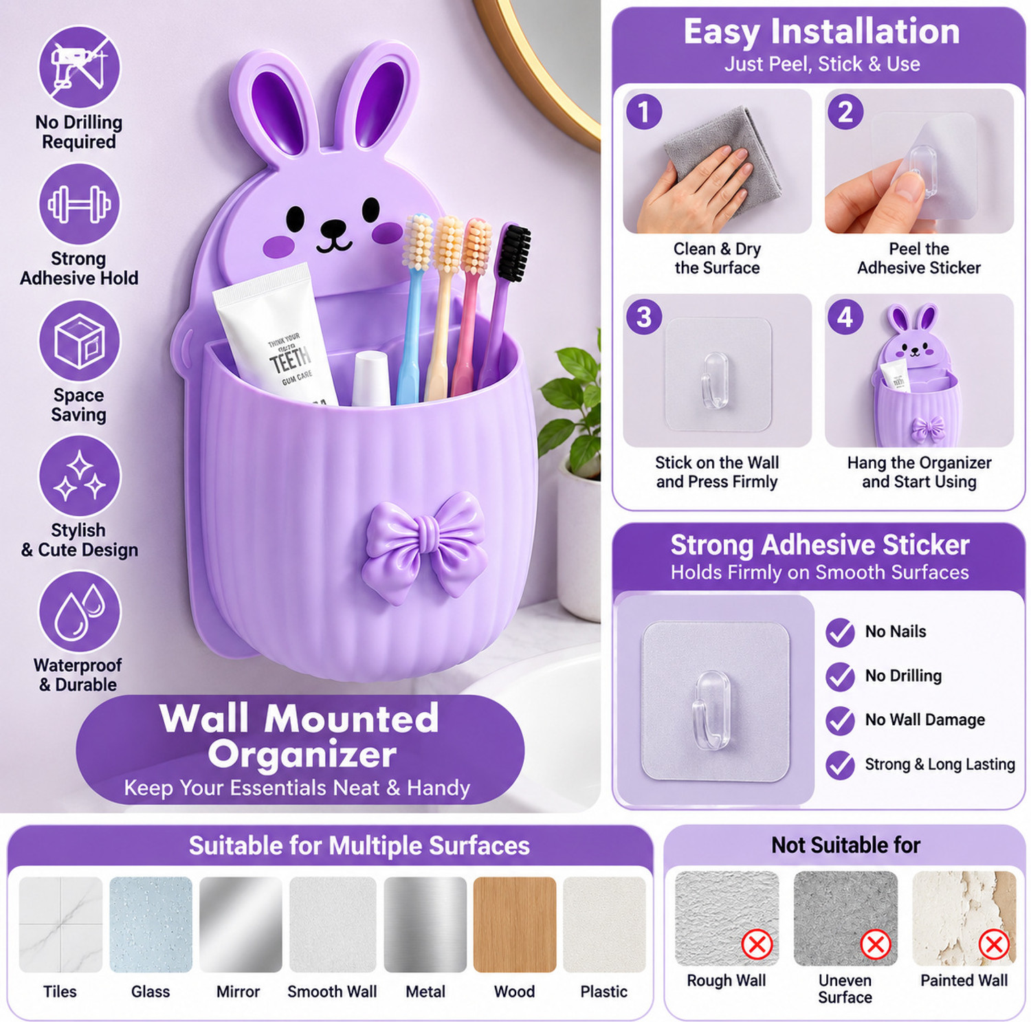 Image of BELLERBIRD MultiPurpose Plastic Toothbrush Holder