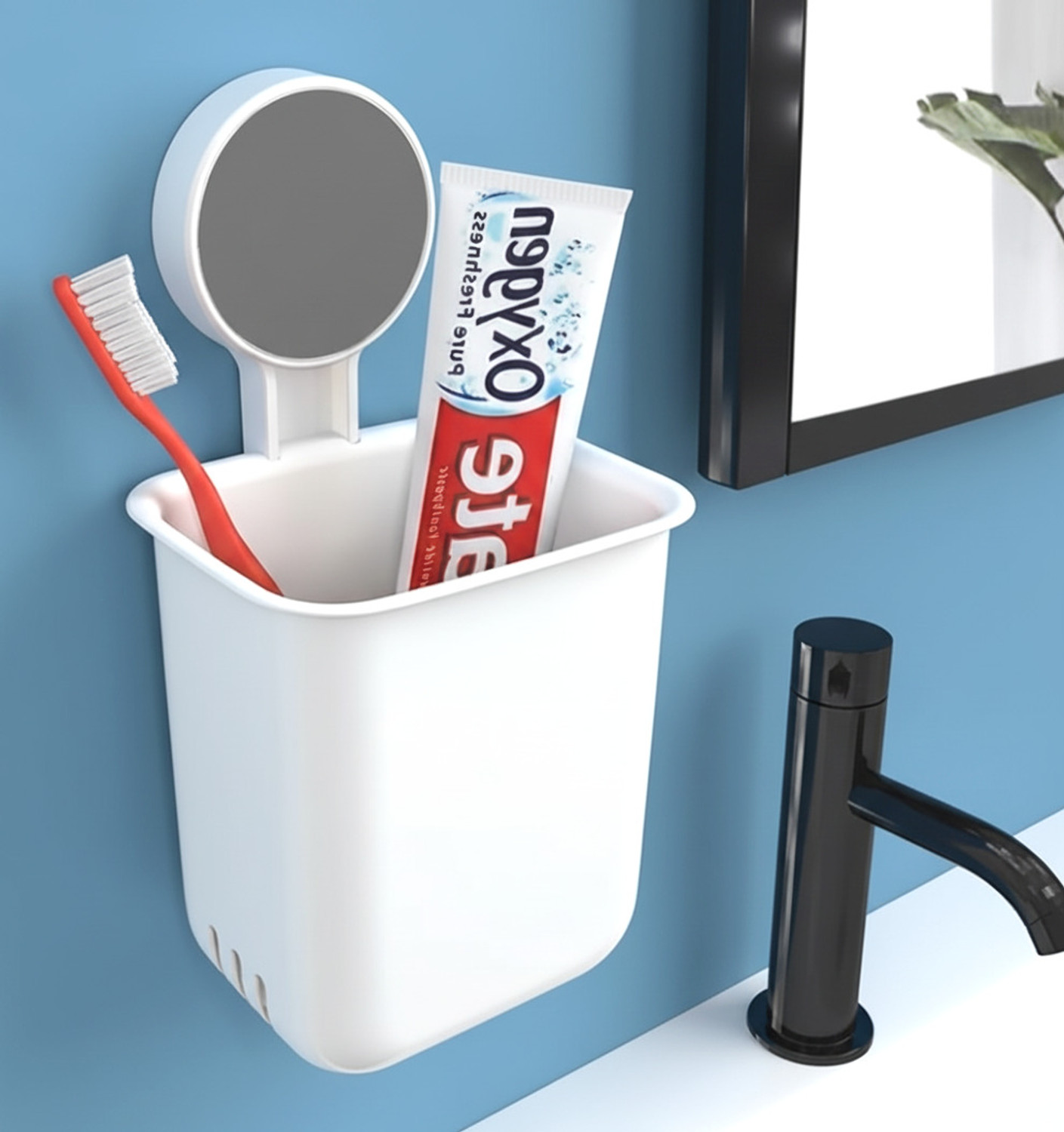 Image of Craftbin Self Adhesive Toothbrush Holder for Bathroom, Tooth brush Stand Plastic Toothbrush Holder