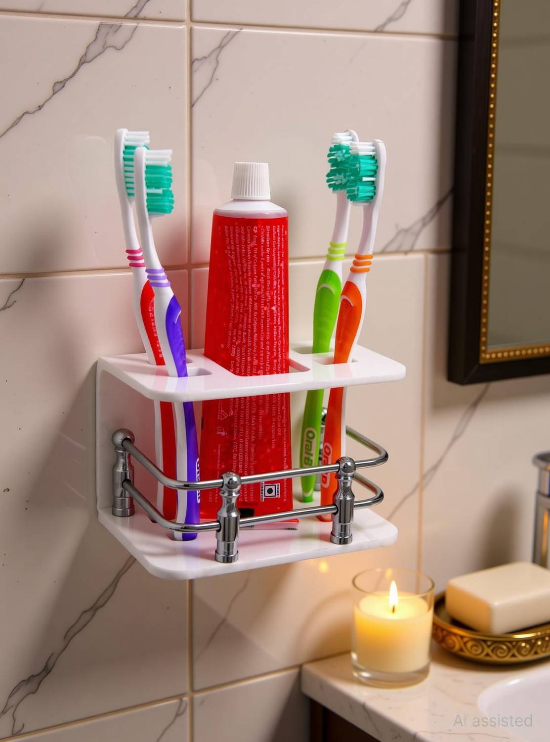 bahulya Acrylic Wihite Toothpaste And Toothbrush Wall Mounted Holder Acrylic Toothbrush Holder