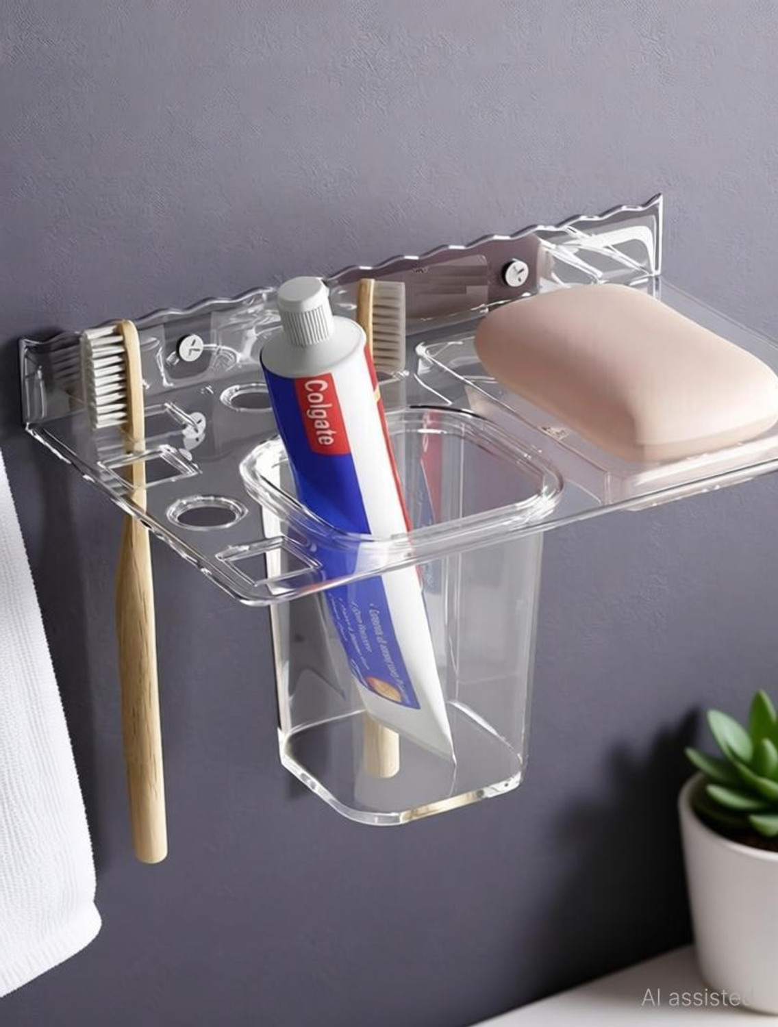 Image of Citrine Multi-Functional Bathroom Wall Organizer | Toothbrush,Toothpaste & Soap Holder Acrylic Toothbrush Holder
