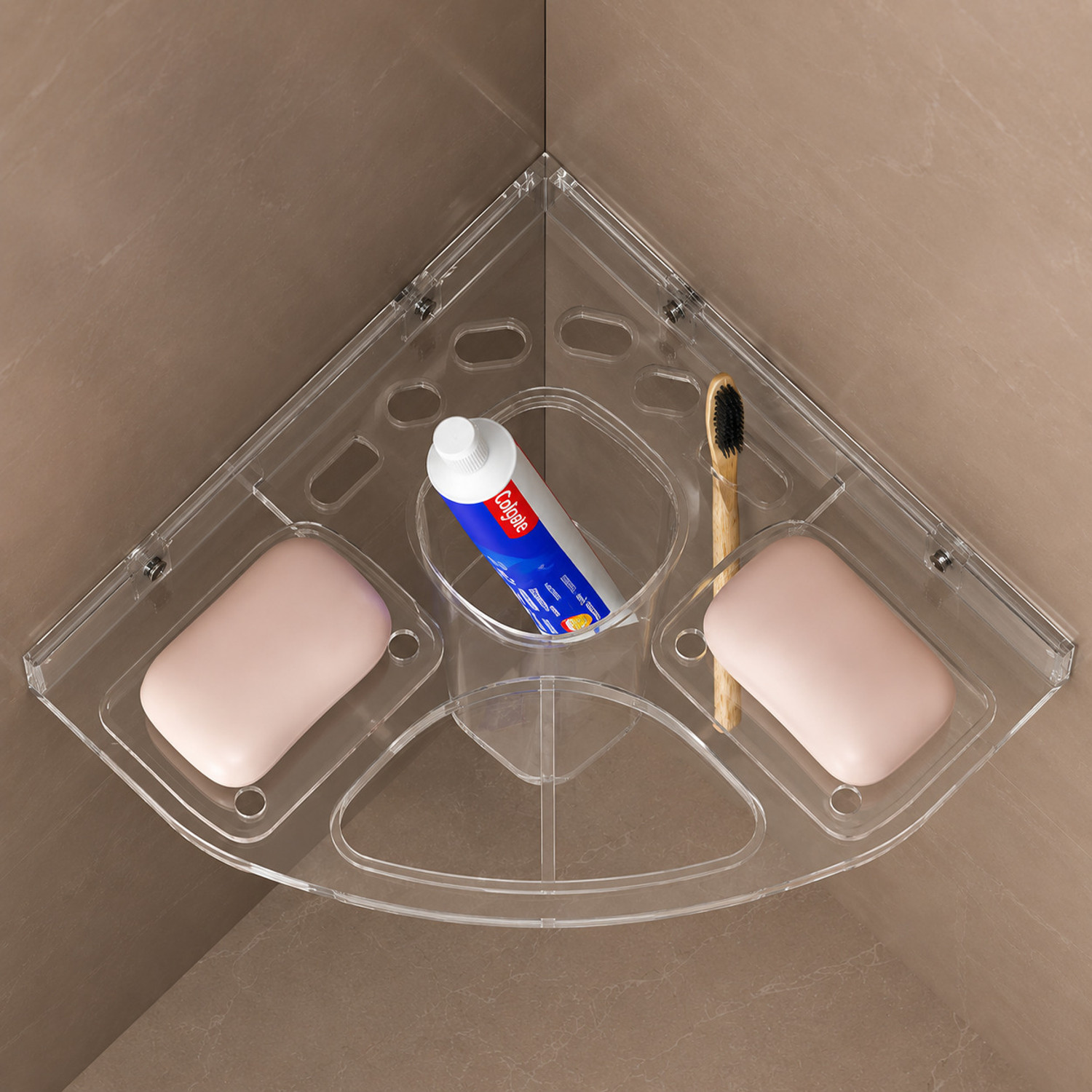 Image of Citrine Wall Mounted Toothbrush Holder & Soap Stand | Multipurpose Bathroom Storage Rack Acrylic Toothbrush Holder