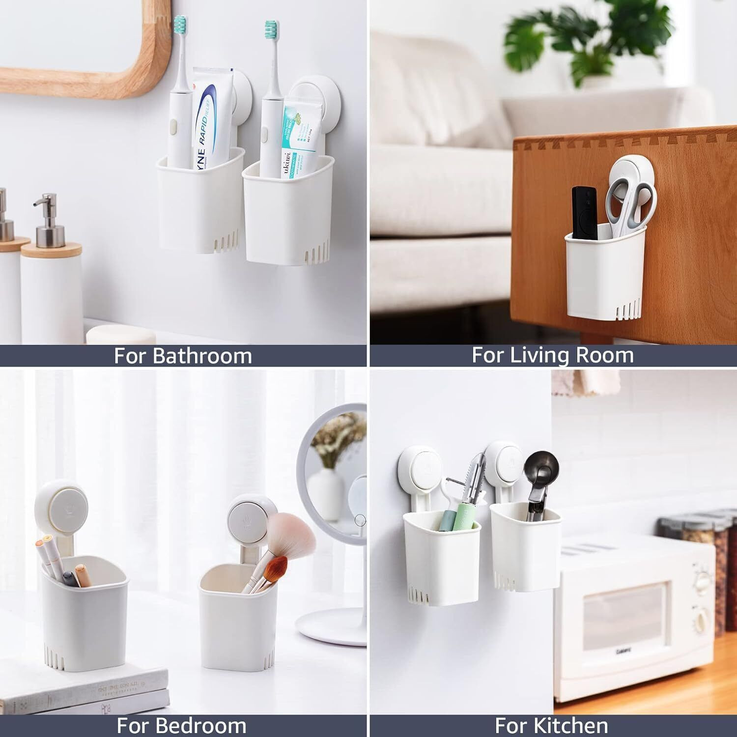 Image of Mataiva Toothbrush Holder For Bathroom, Easy Wall Mount Self Adhesive Organizer Plastic Toothbrush Holder