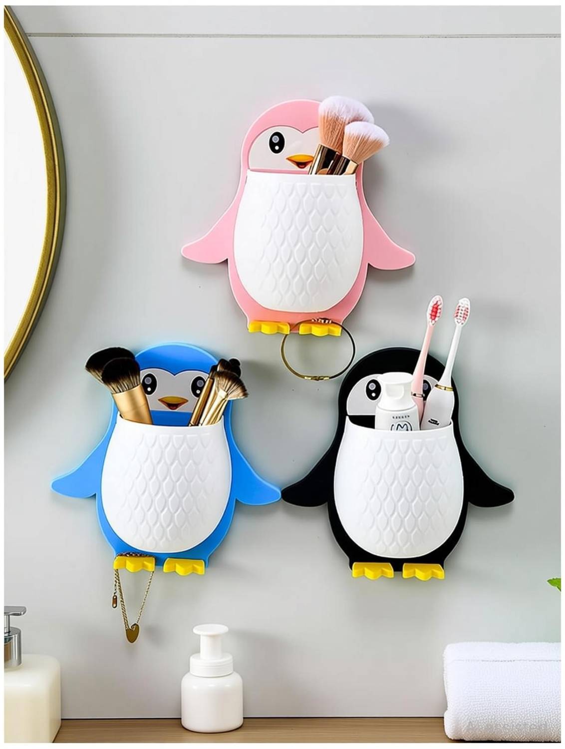 Antopy Wall Mounted Penguin Design Toothpaste Holder Unique Plastic Wall Shelf