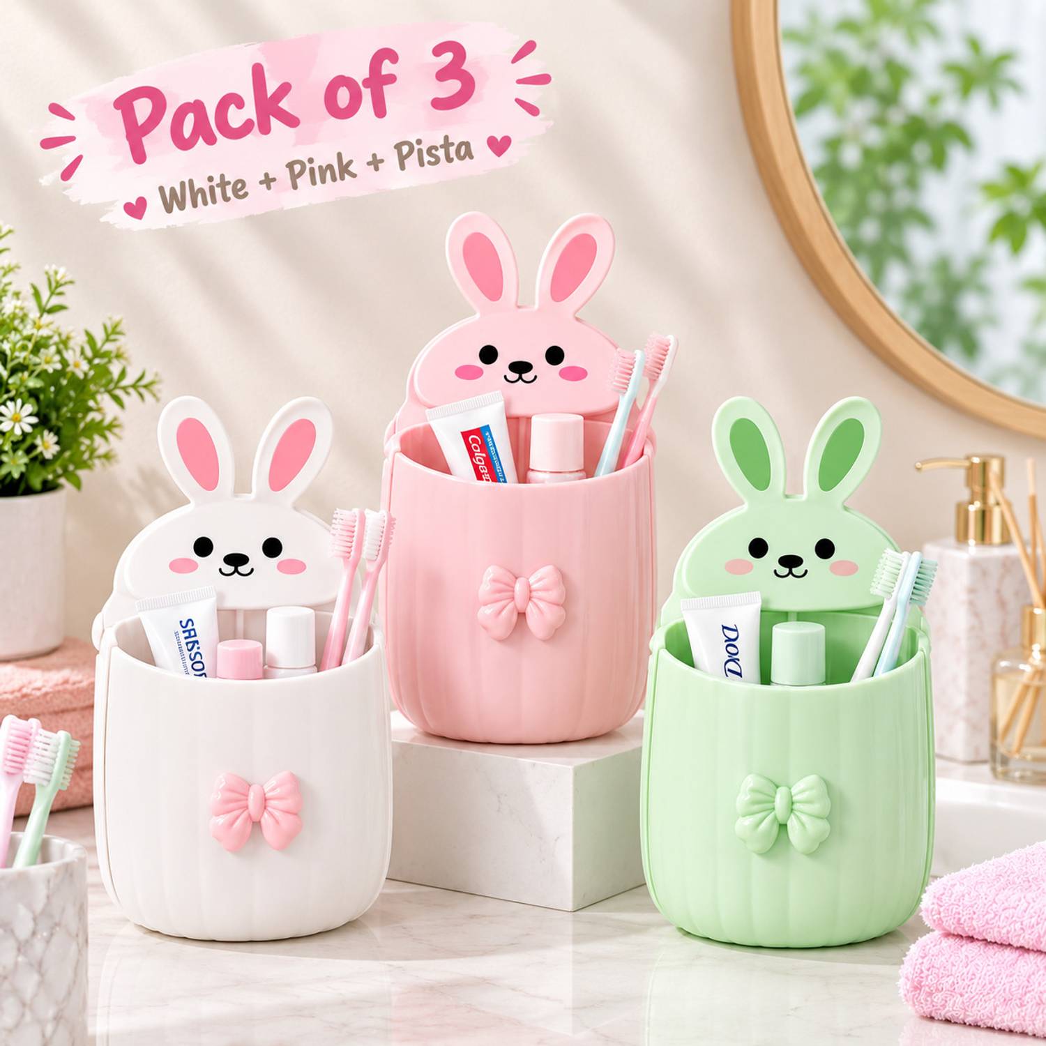 Bowoze Teddy Toothbrush Holder/Brush Stand/Pen Holder/Kitchen/Bedroom/Office. Plastic Toothbrush Holder
